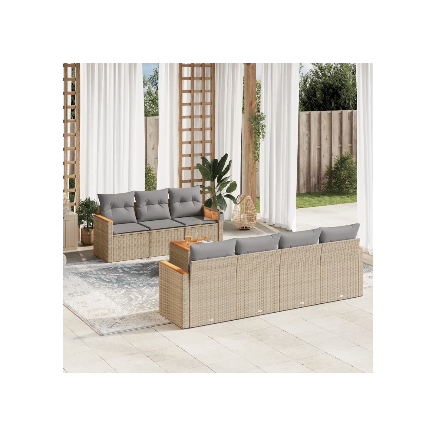 Salon de jardin avec coussins 8pcs mélange beige résine tressée