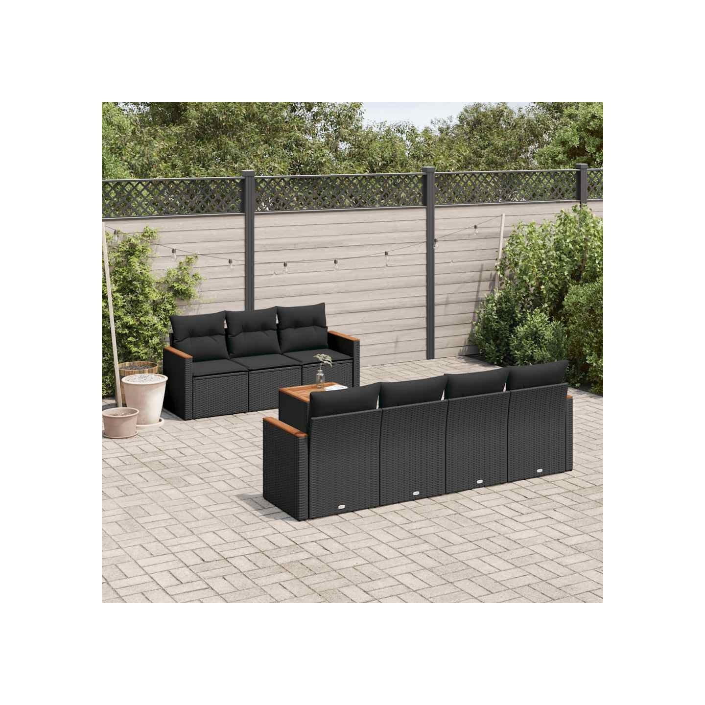 Salon de jardin 8 pcs avec coussins noir résine tressée