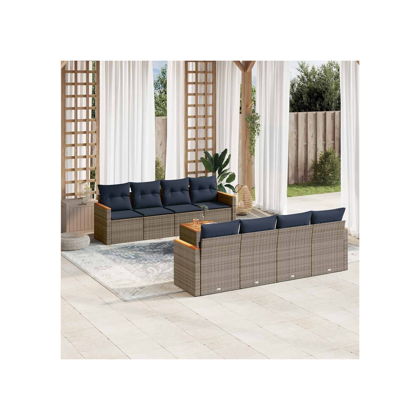 Ensemble de canapé de jardin 9 pcs avec coussins gris résine tressée