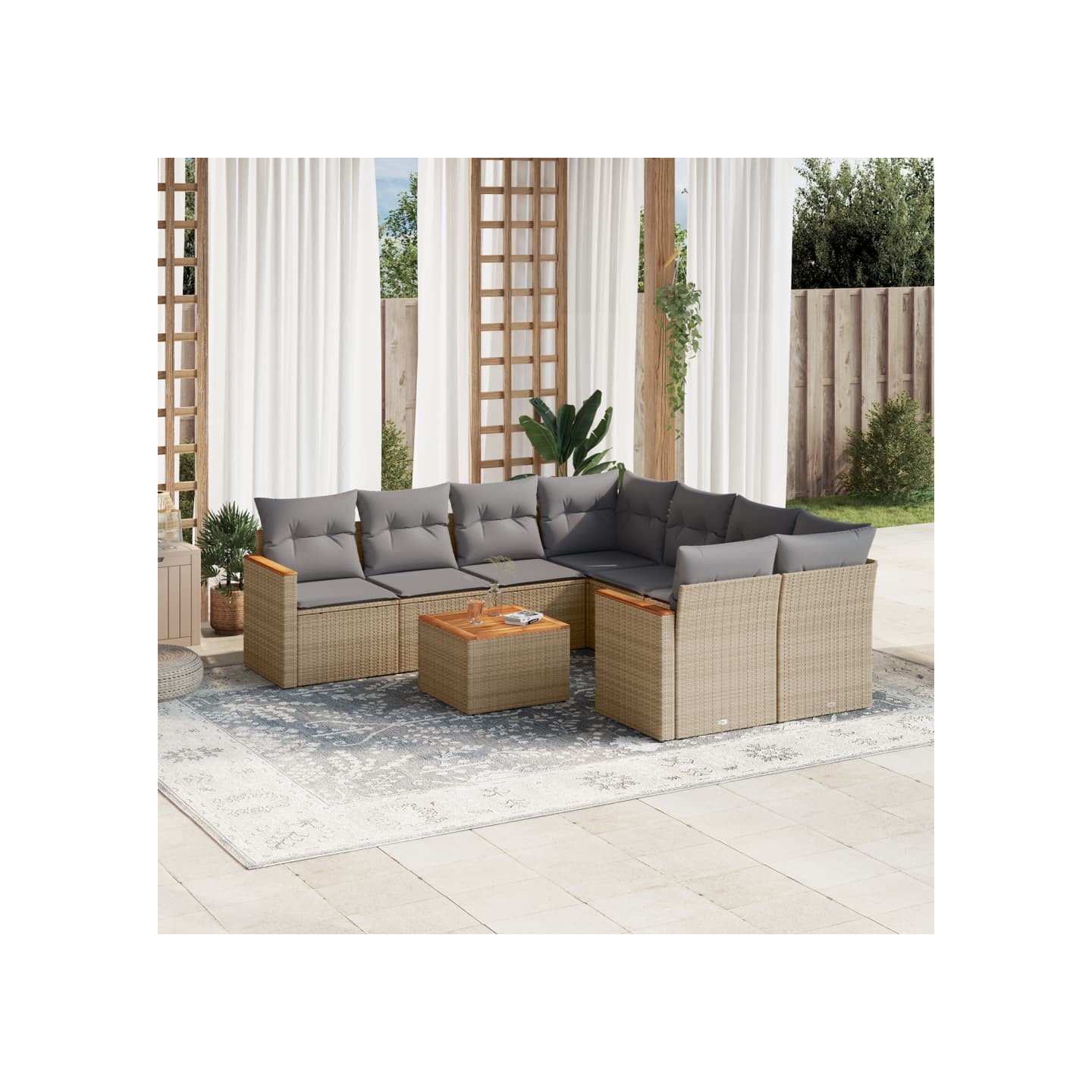 Salon de jardin avec coussins 9pcs mélange beige résine tressée