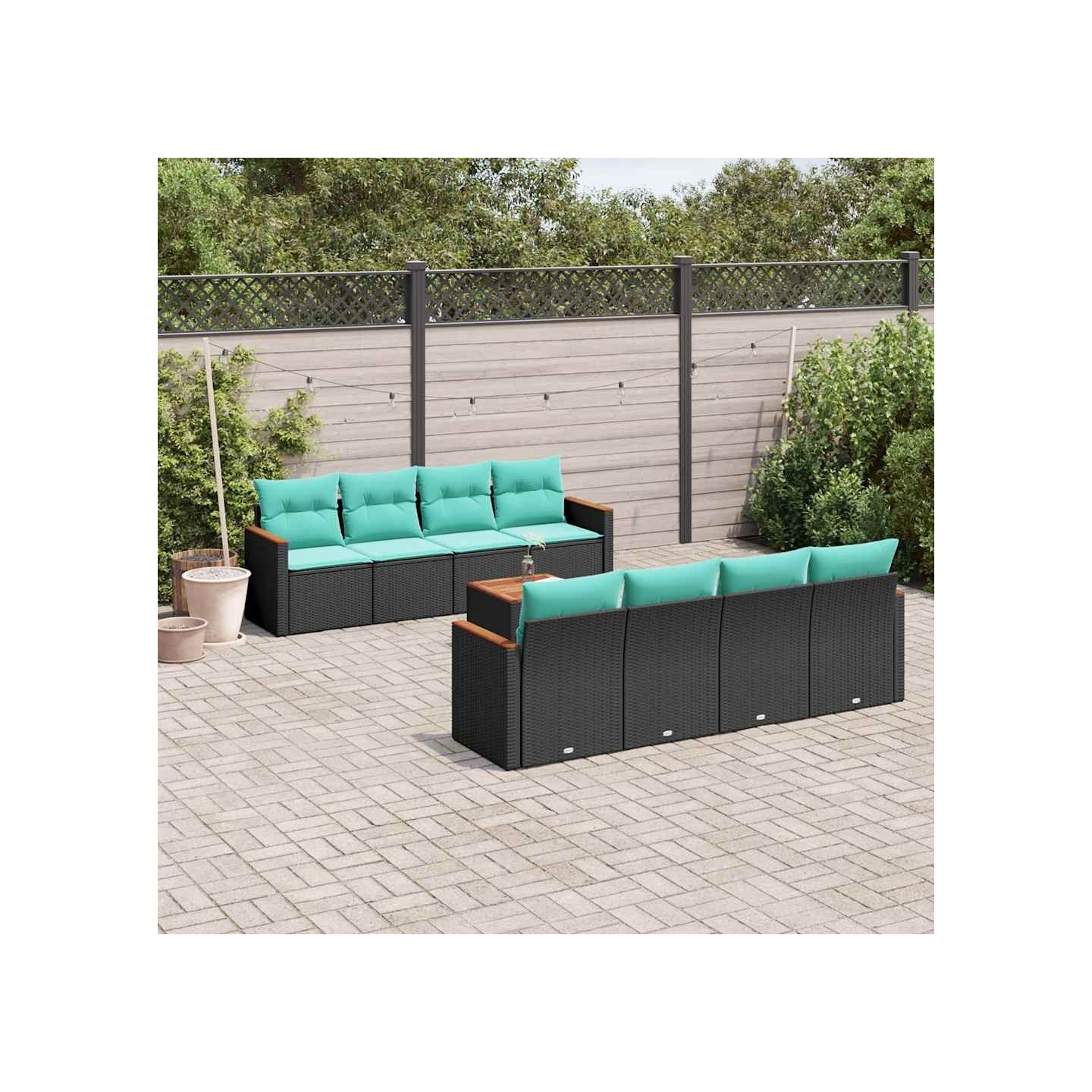Ensemble de canapé de jardin 9 pcs avec coussins noir résine tressée