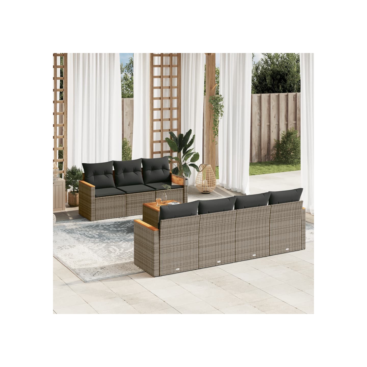 Salon de jardin 8 pcs avec coussins gris résine tressée