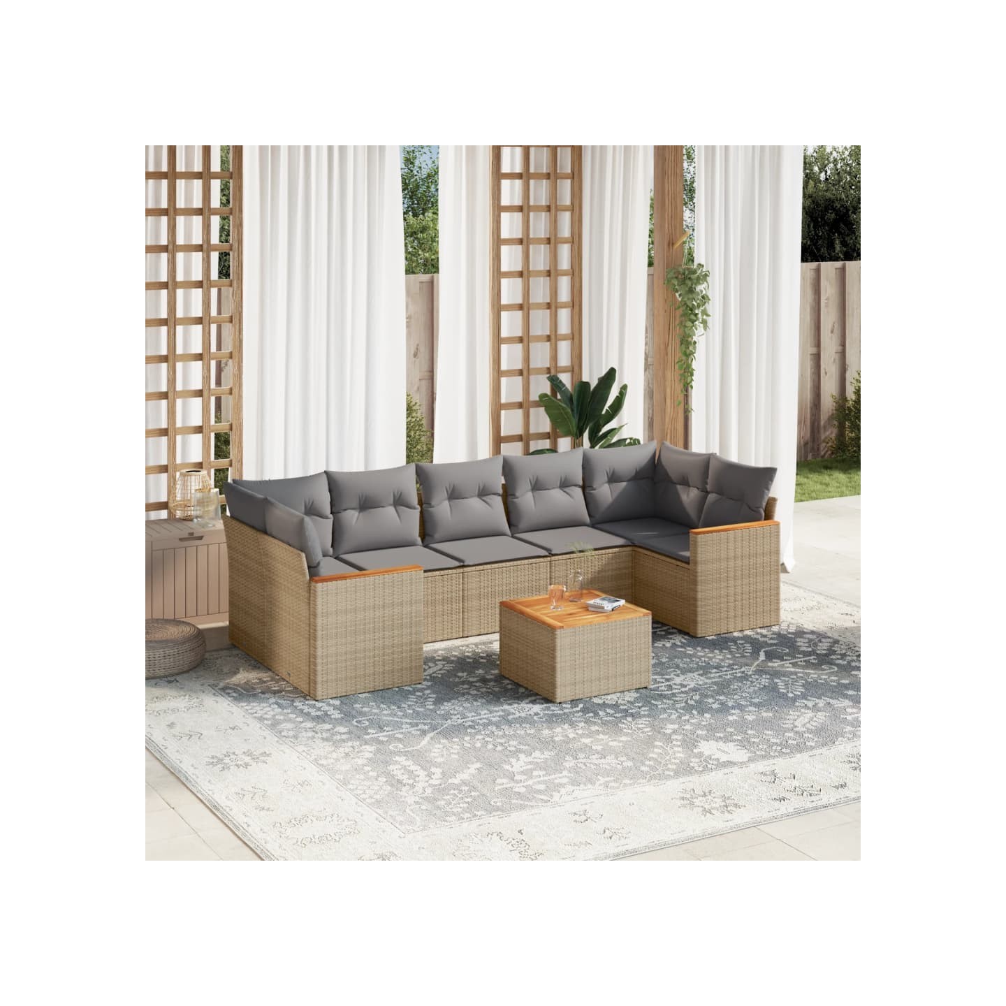 Salon de jardin avec coussins 8pcs mélange beige résine tressée