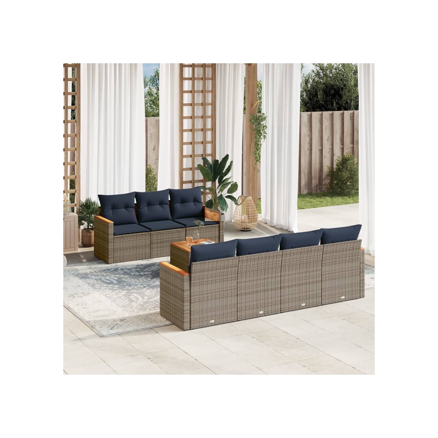 Ensemble de canapé de jardin 8 pcs avec coussins gris résine tressée