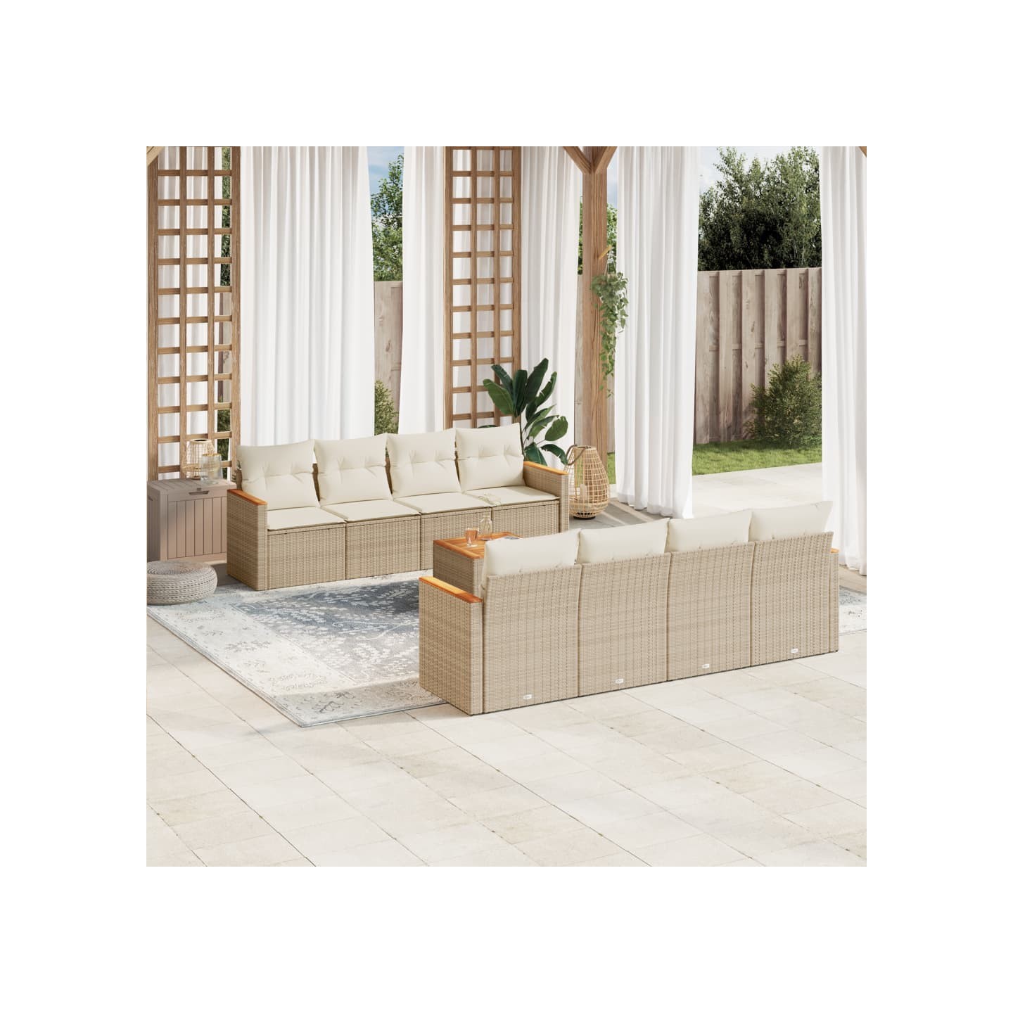 Salon de jardin avec coussins 9 pcs beige résine tressée
