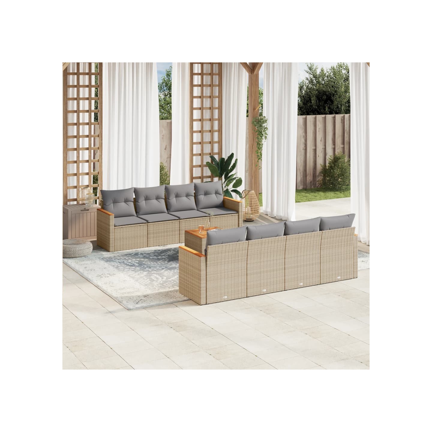 Salon de jardin avec coussins 9pcs mélange beige résine tressée