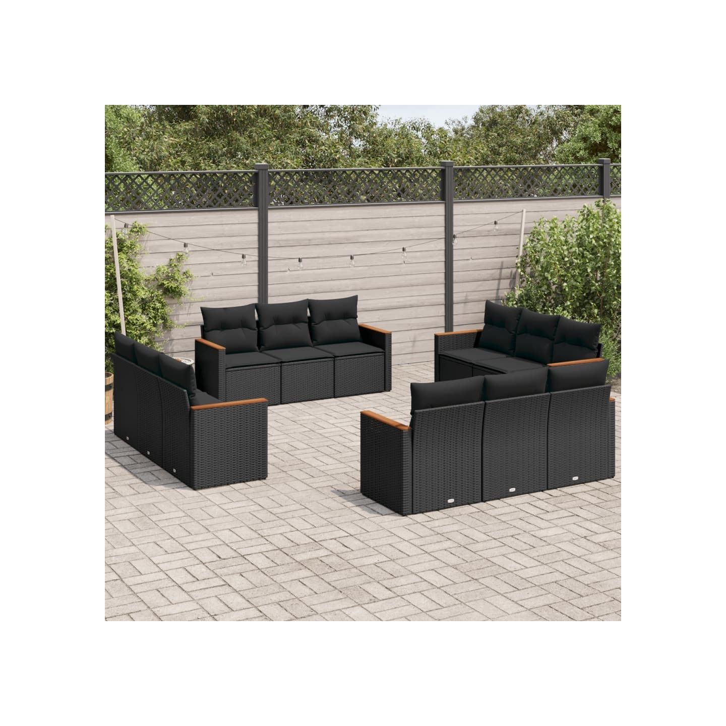 Salon de jardin 12 pcs avec coussins noir résine tressée