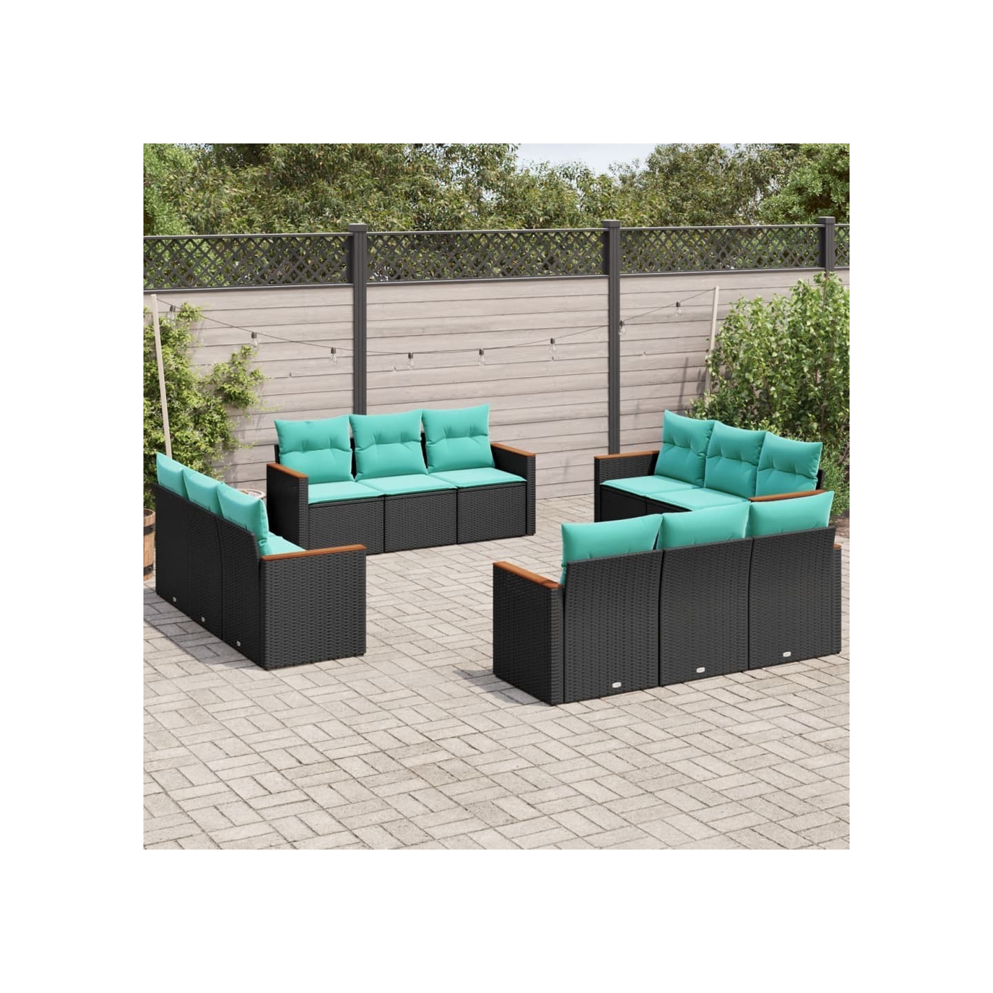 Salon de jardin avec coussins 12 pcs noir résine tressée