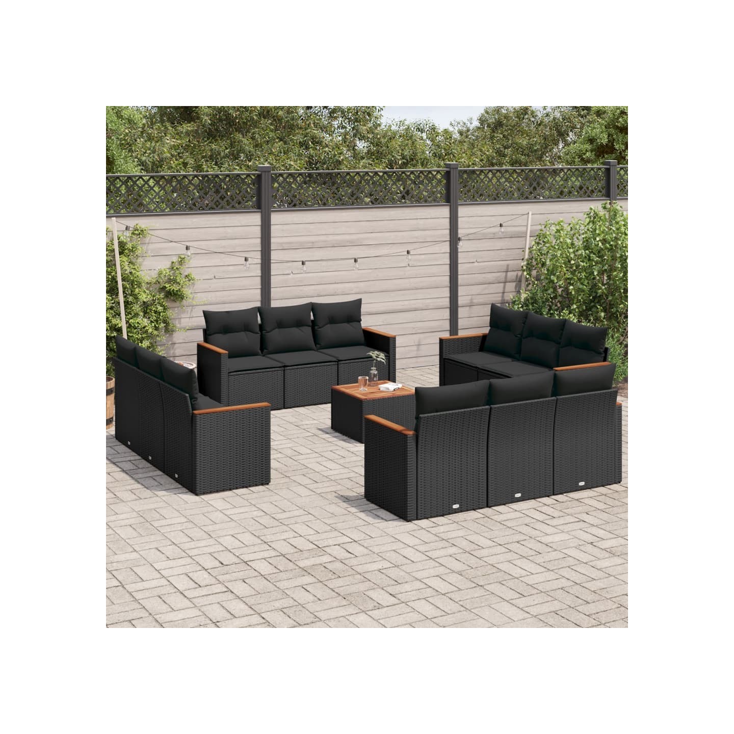 Salon de jardin avec coussins 13 pcs noir résine tressée