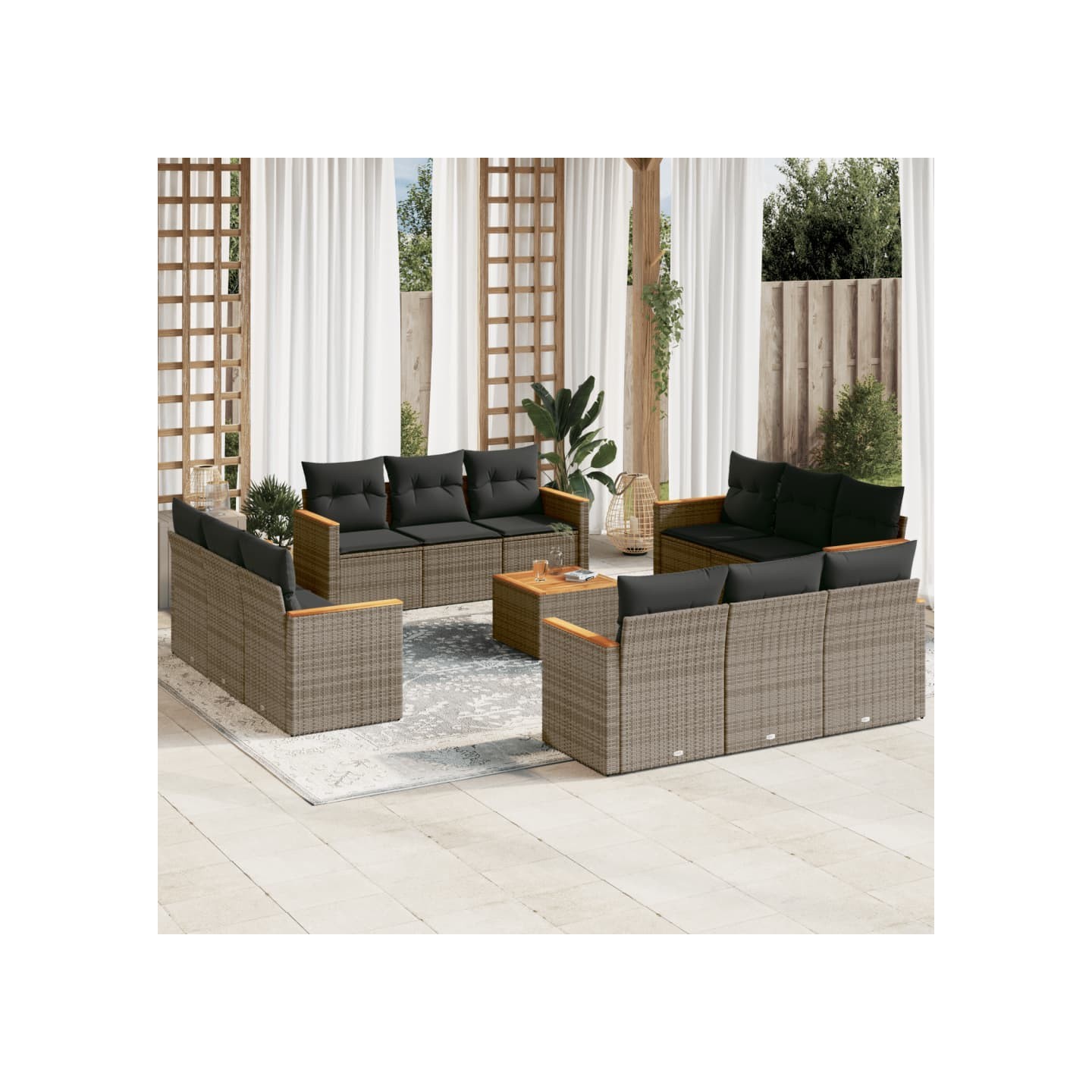 Salon de jardin avec coussins 13 pcs gris résine tressée