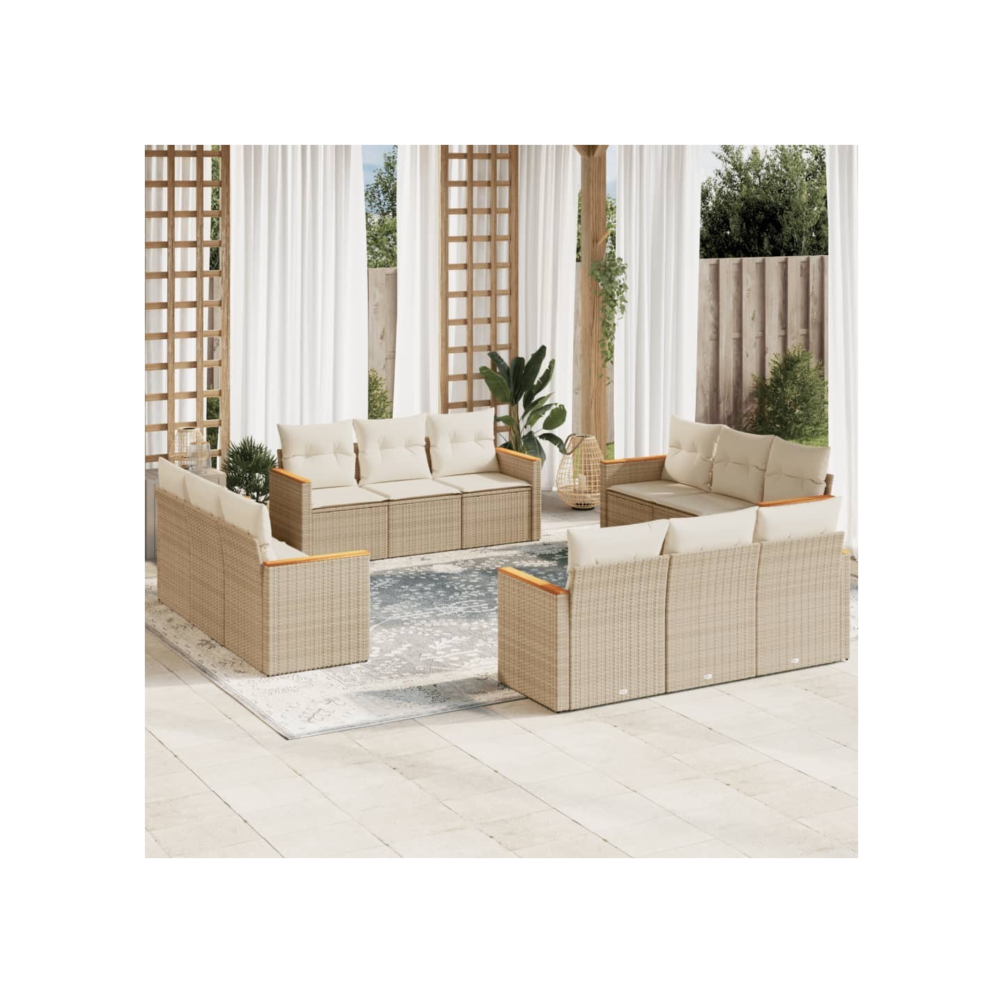 Salon de jardin avec coussins 12 pcs beige résine tressée