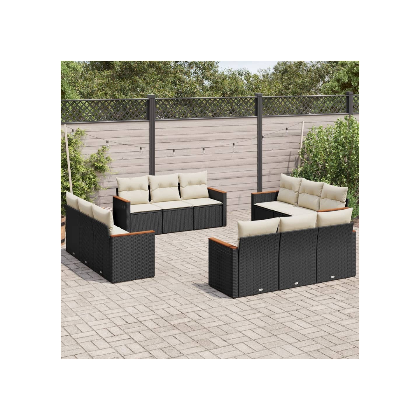 Salon de jardin 12 pcs avec coussins noir résine tressée