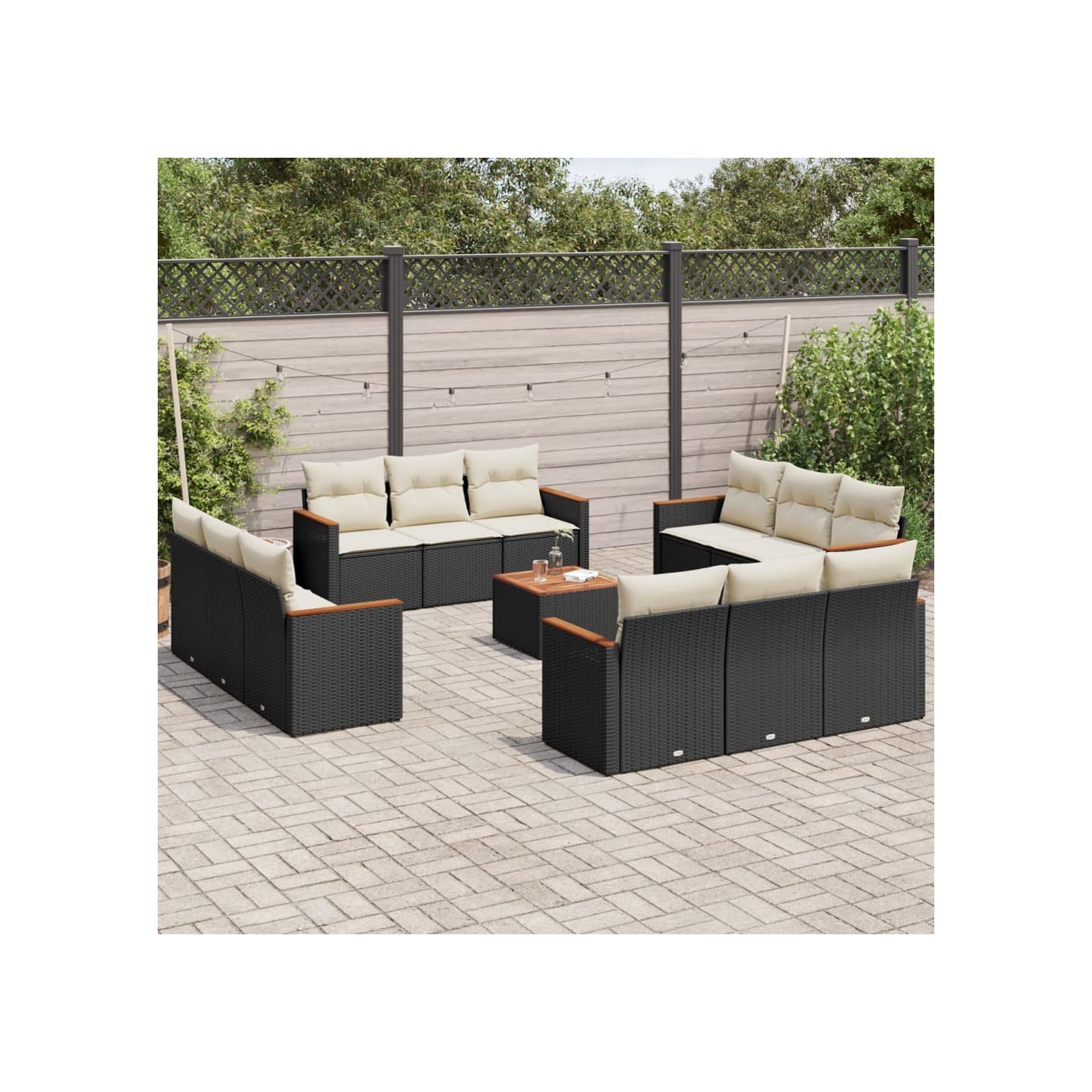 Salon de jardin avec coussins 13 pcs noir résine tressée
