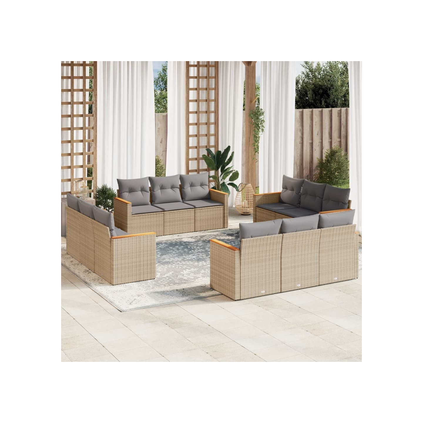 Salon de jardin et coussins 12 pcs mélange beige résine tressée