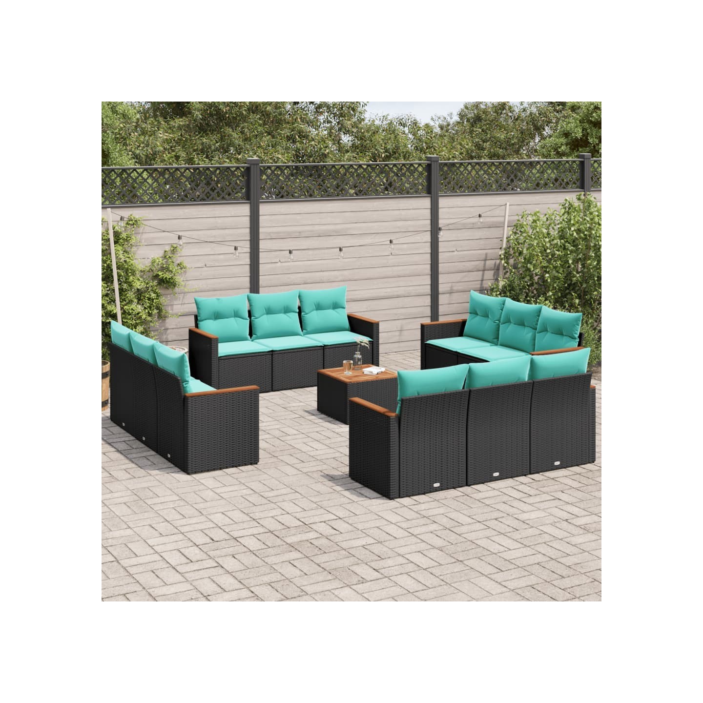 Ensemble de canapé de jardin 13 pcs avec coussins noir