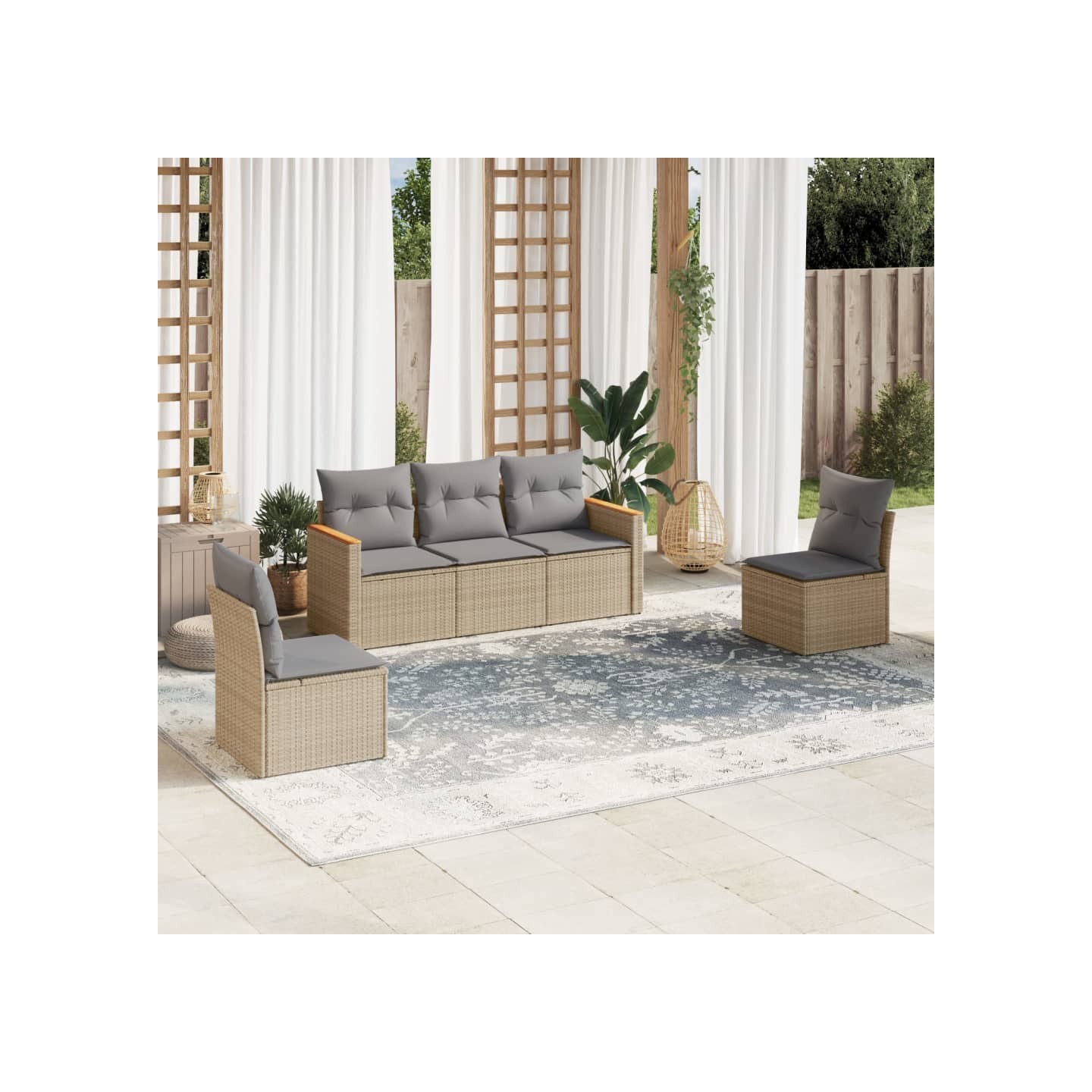 Salon de jardin avec coussins 5pcs mélange beige résine tressée