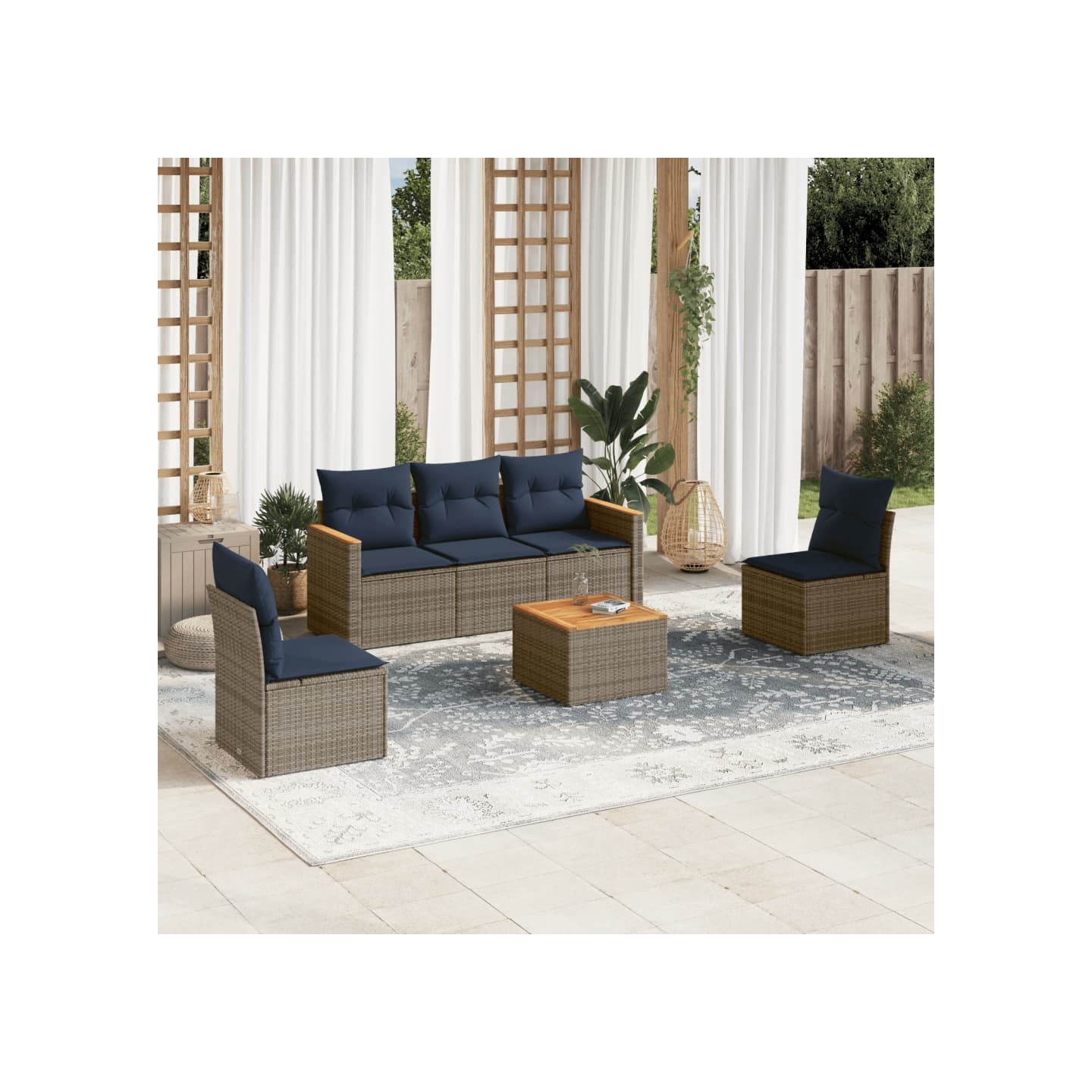 Ensemble de canapé de jardin 6 pcs avec coussins gris résine tressée