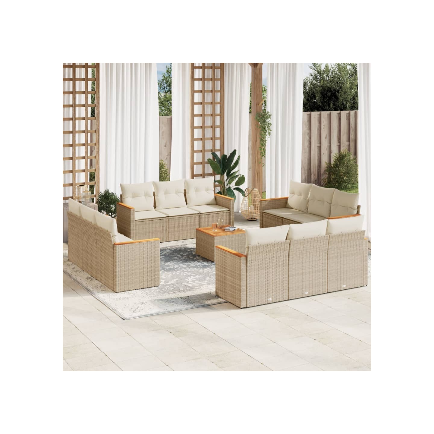 Salon de jardin avec coussins 13 pcs beige résine tressée