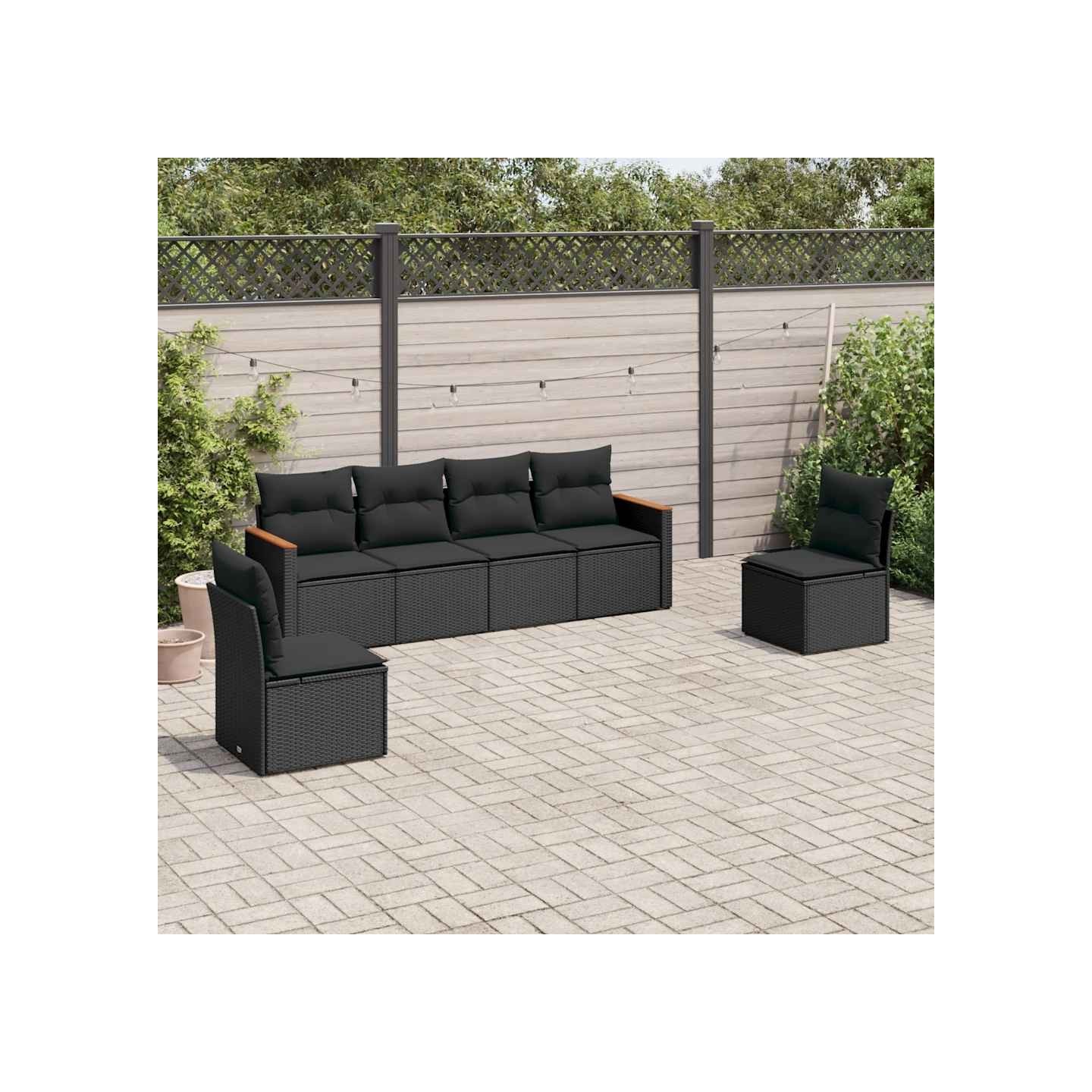 Salon de jardin 6 pcs avec coussins noir résine tressée
