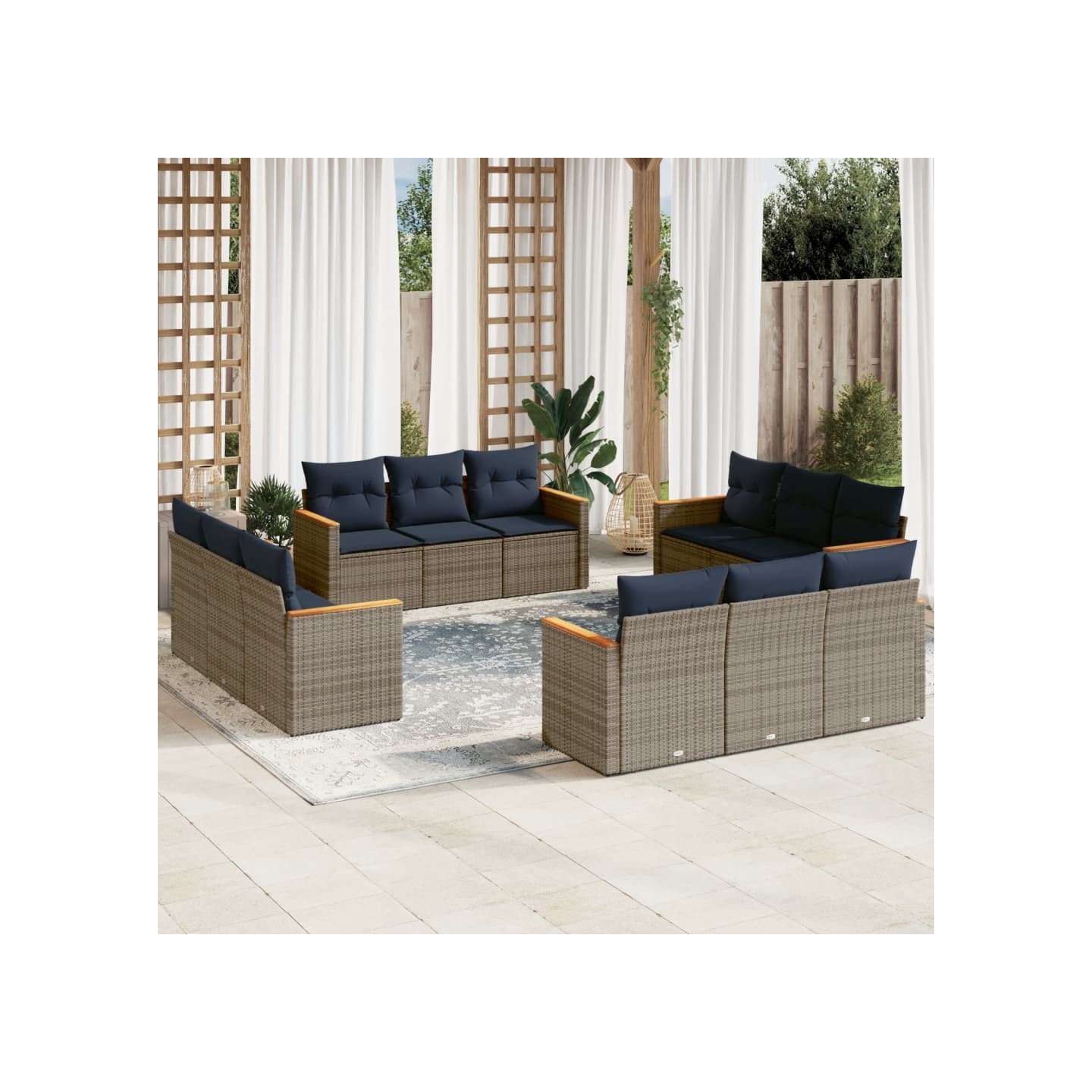 Ensemble de canapé de jardin 12 pcs avec coussins gris