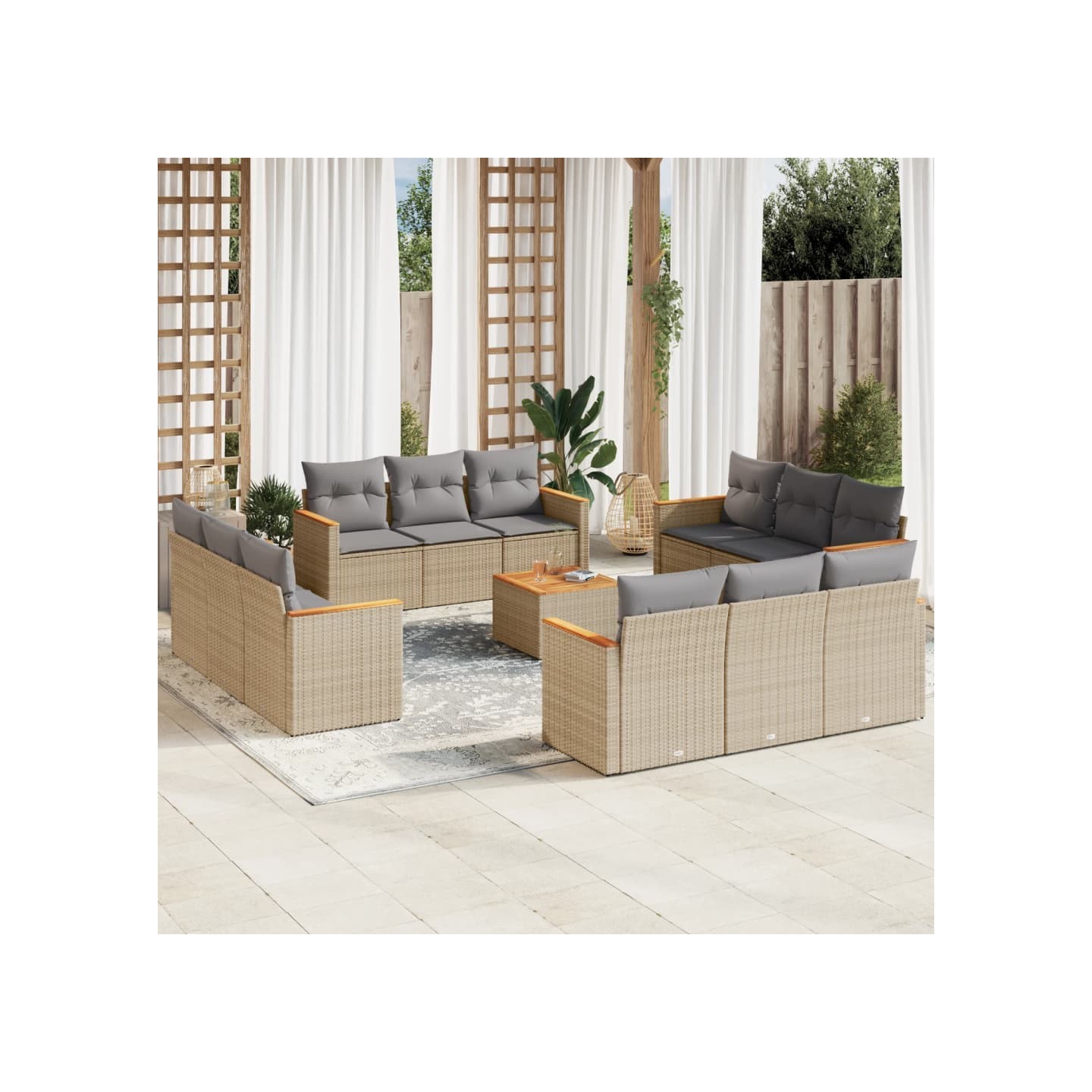 Salon de jardin et coussins 13 pcs mélange beige résine tressée