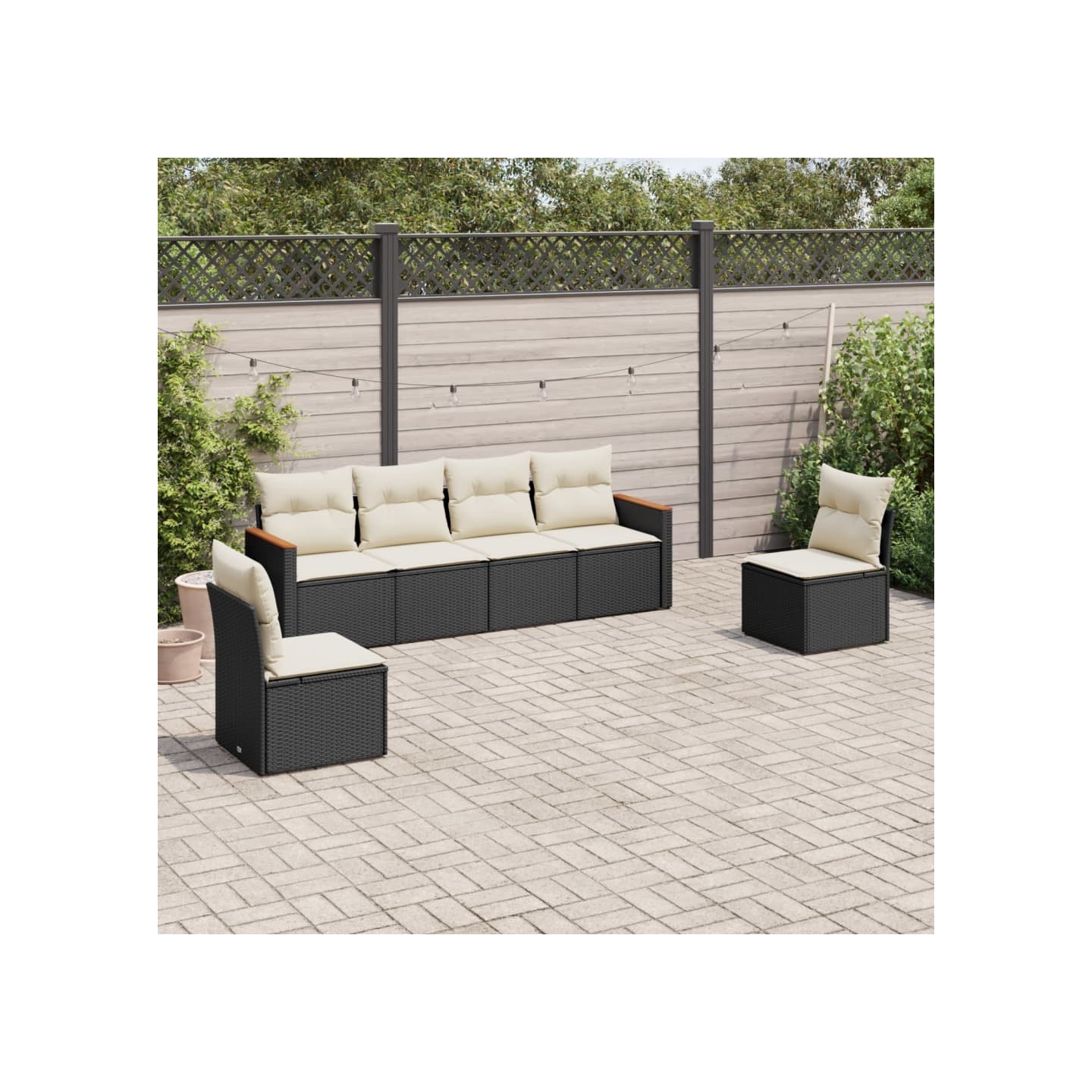 Salon de jardin 6 pcs avec coussins noir résine tressée
