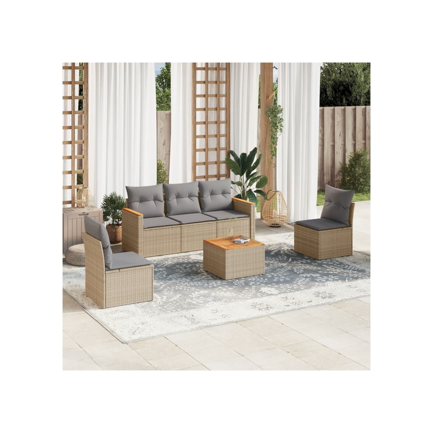 Salon de jardin avec coussins 6pcs mélange beige résine tressée