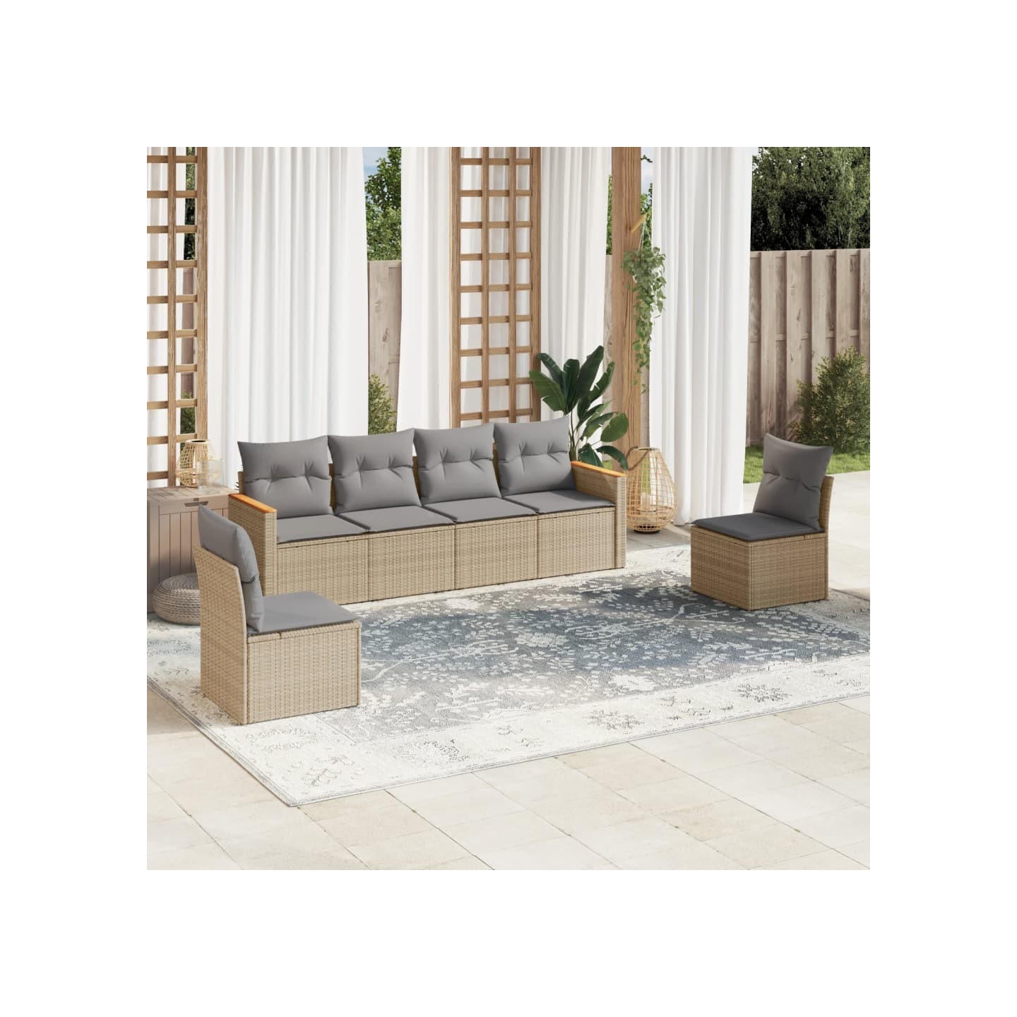 Salon de jardin avec coussins 6pcs mélange beige résine tressée