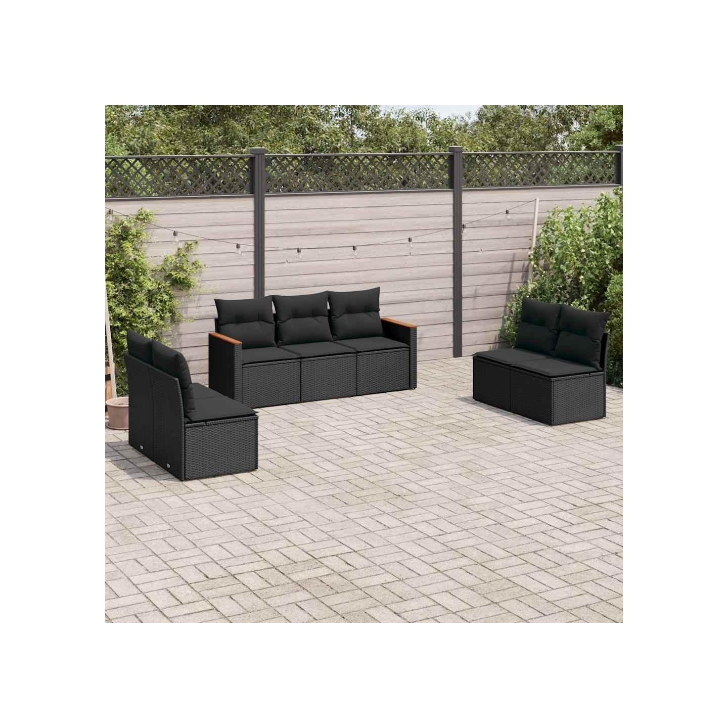 Salon de jardin 7 pcs avec coussins noir résine tressée