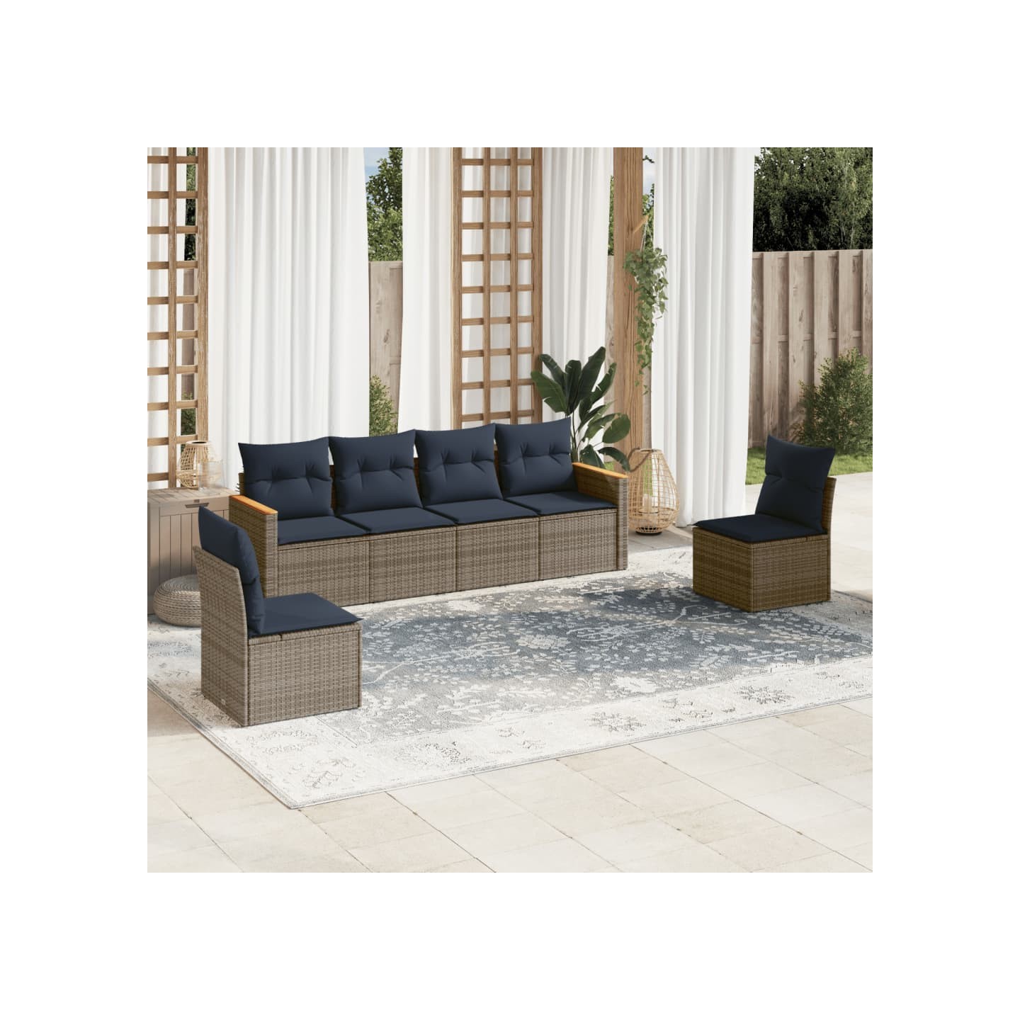 Ensemble de canapé de jardin 6 pcs avec coussins gris résine tressée
