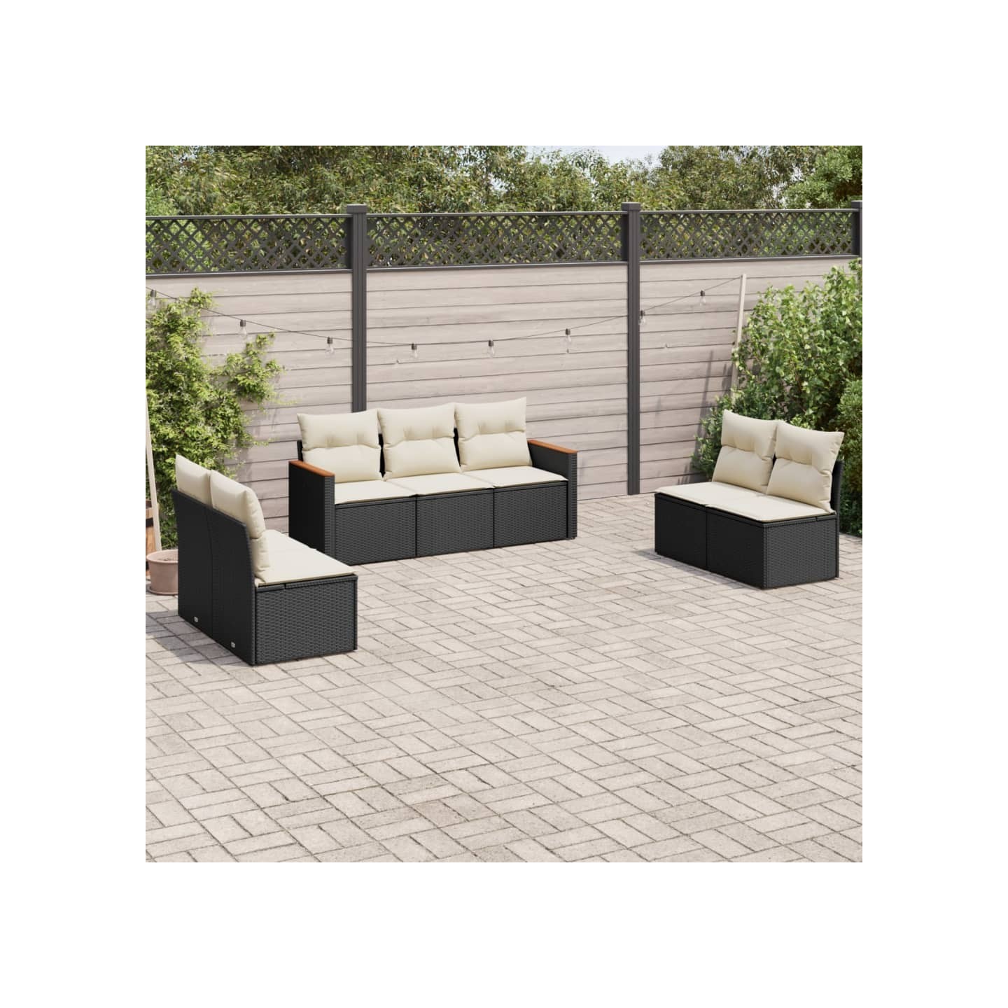 Salon de jardin 7 pcs avec coussins noir résine tressée