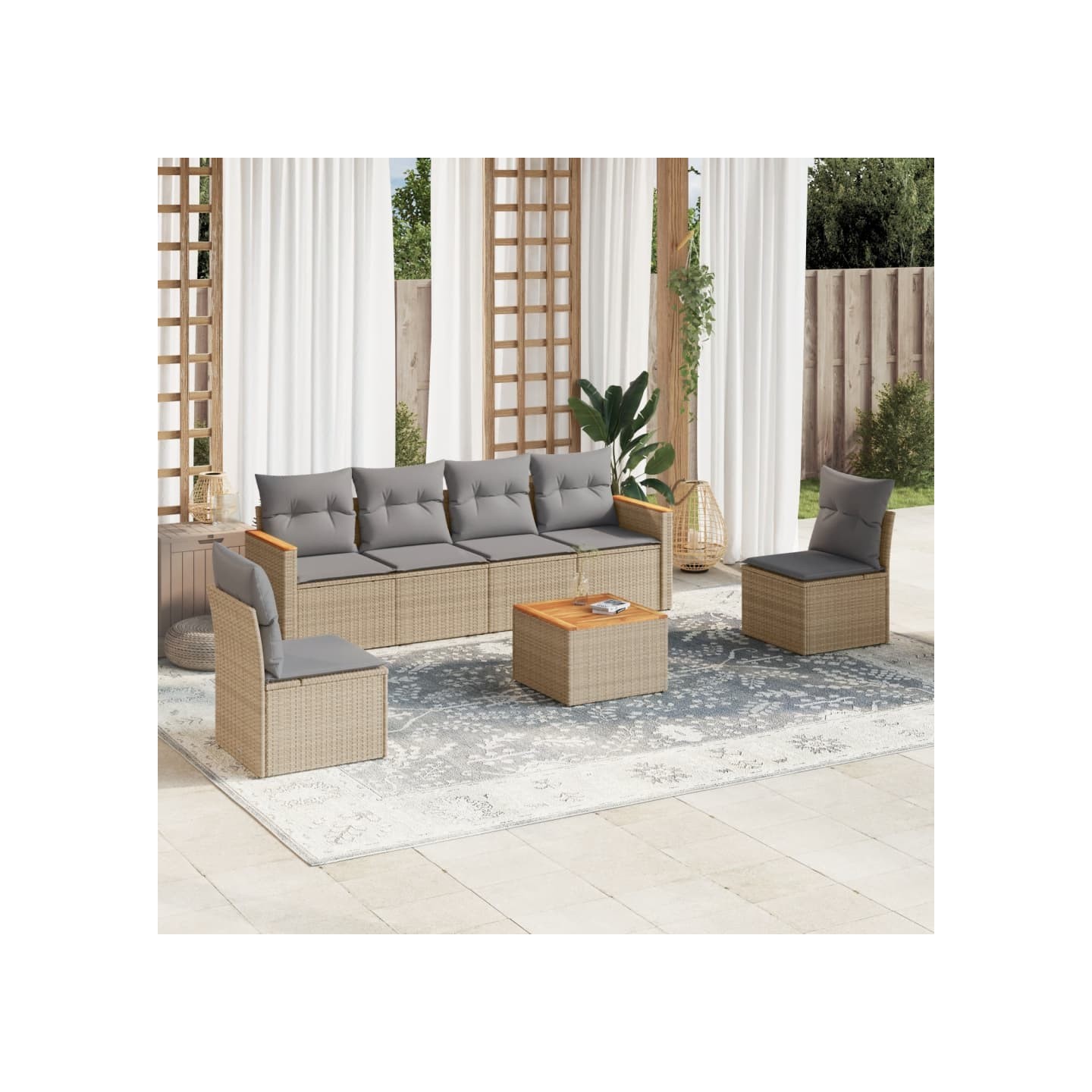 Salon de jardin avec coussins 7pcs mélange beige résine tressée