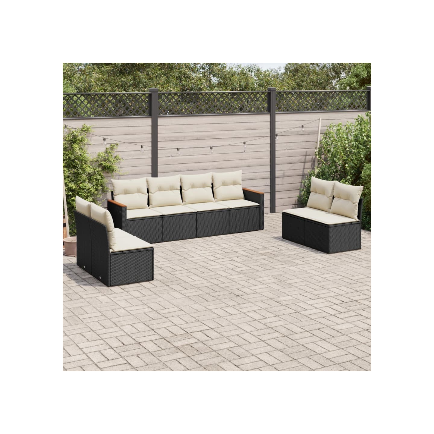 Salon de jardin 8 pcs avec coussins noir résine tressée