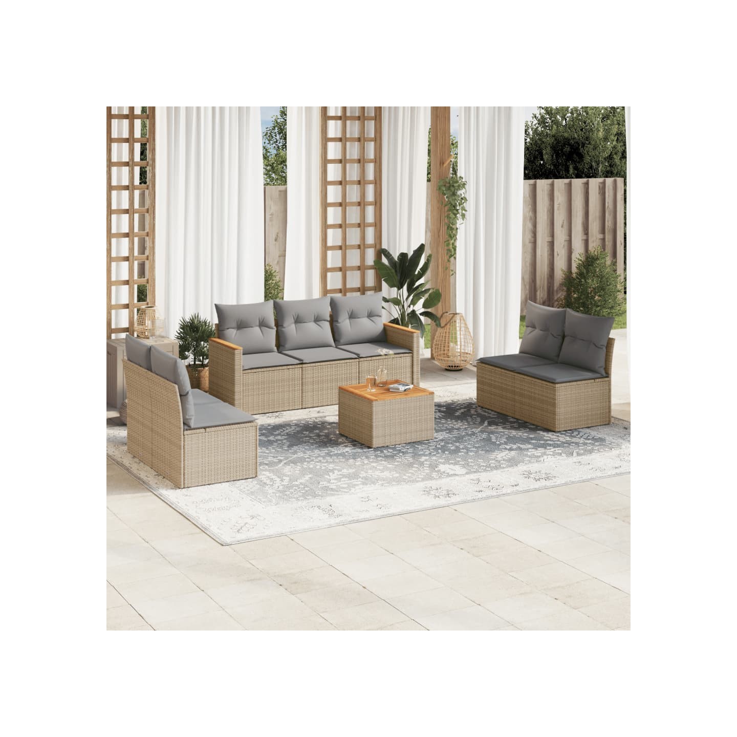 Salon de jardin avec coussins 8pcs mélange beige résine tressée