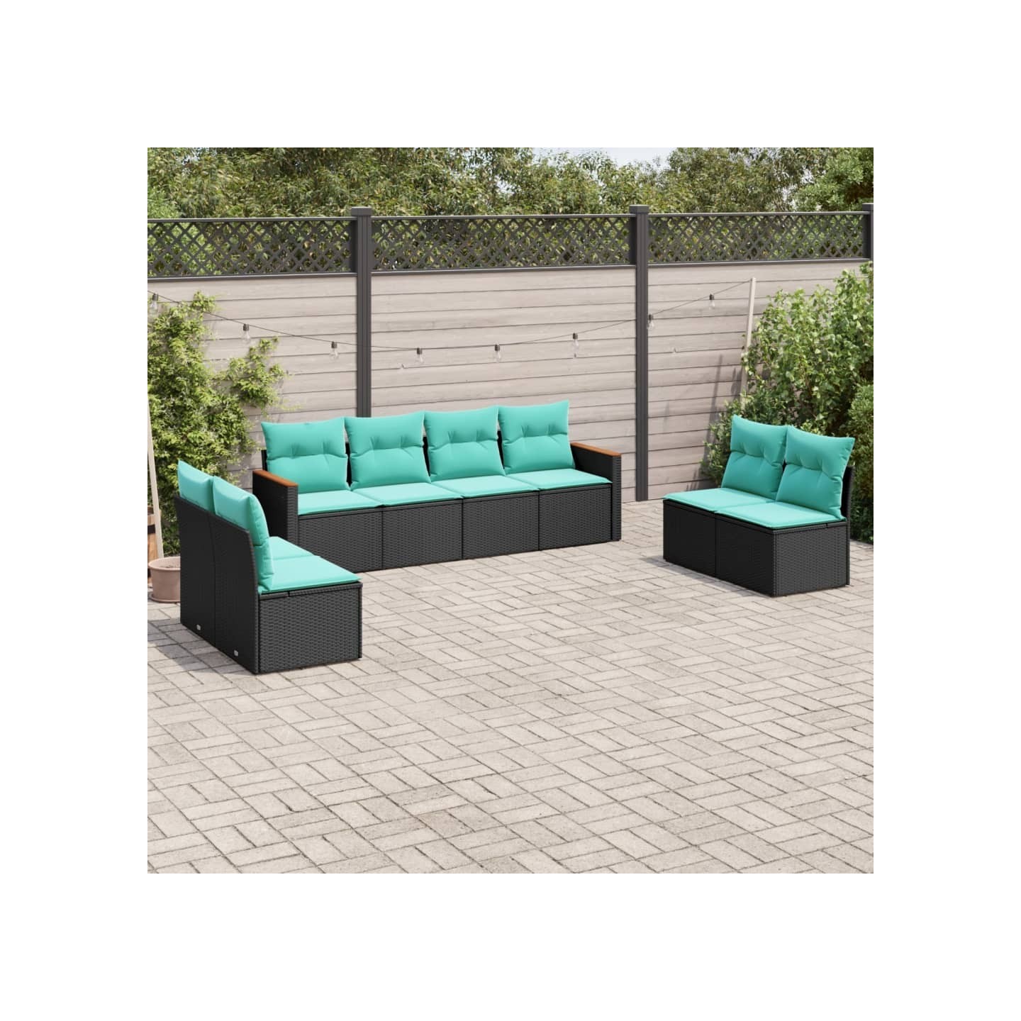 Salon de jardin 8 pcs avec coussins noir résine tressée