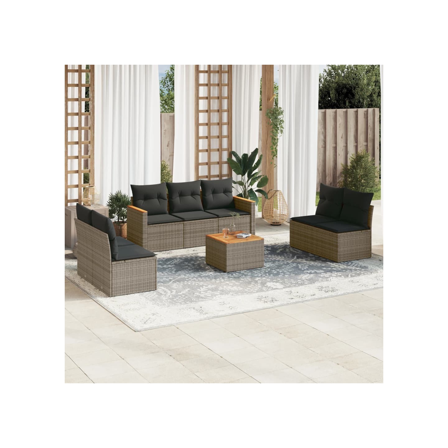 Salon de jardin 8 pcs avec coussins gris résine tressée