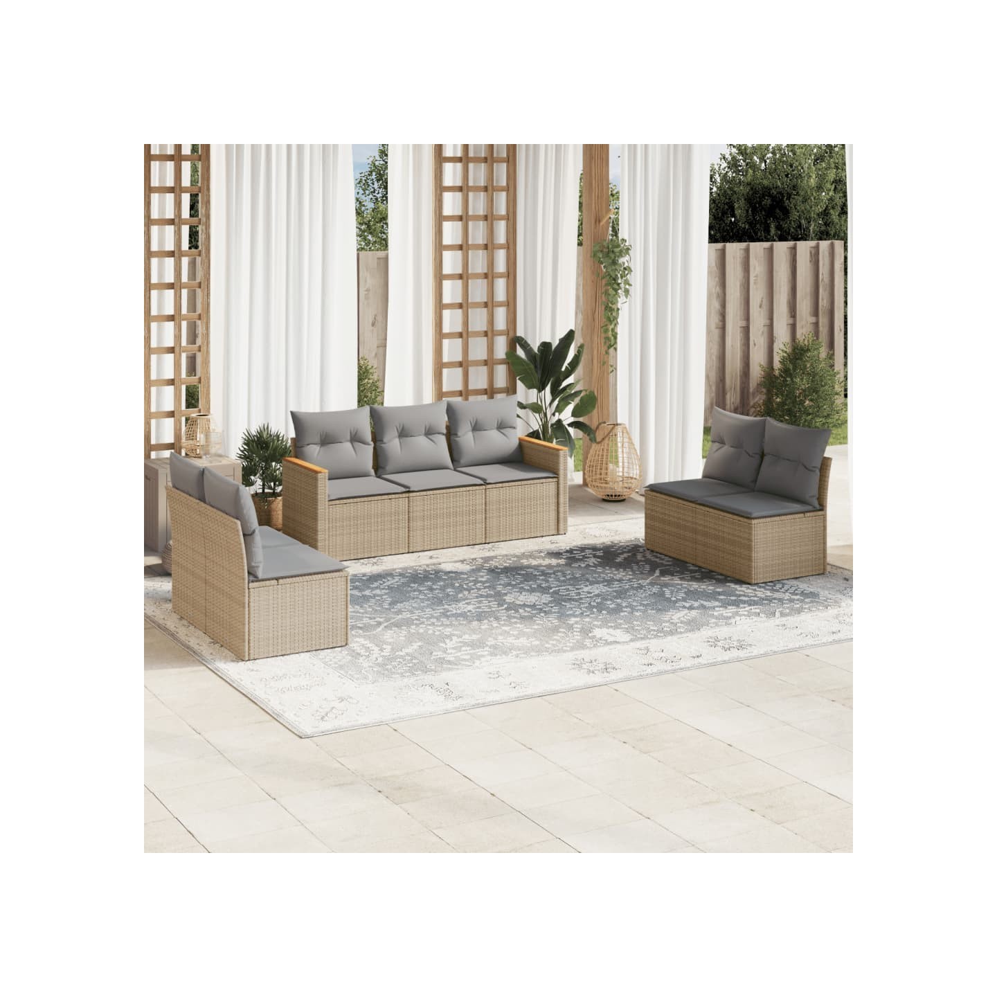 Salon de jardin avec coussins 7pcs mélange beige résine tressée