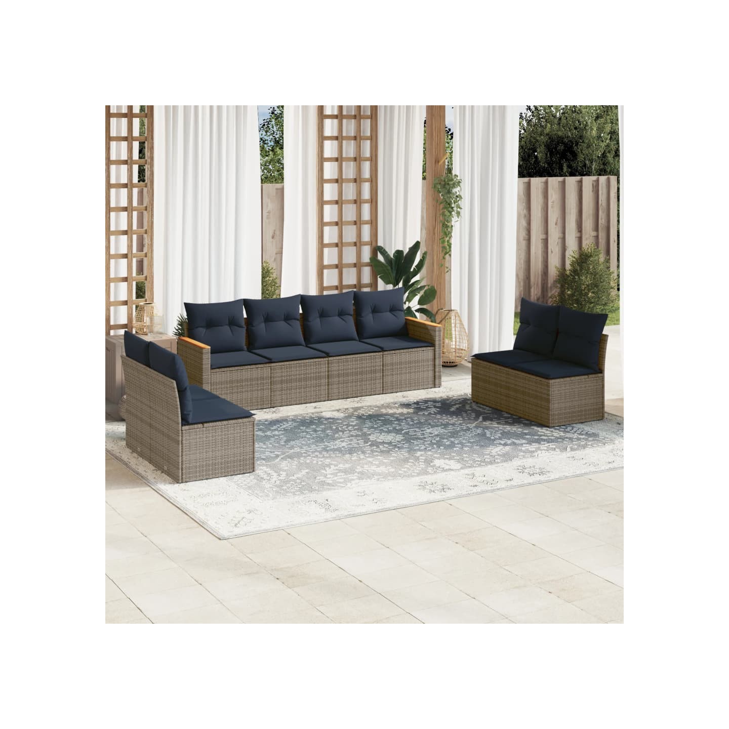 Ensemble de canapé de jardin 8 pcs avec coussins gris résine tressée