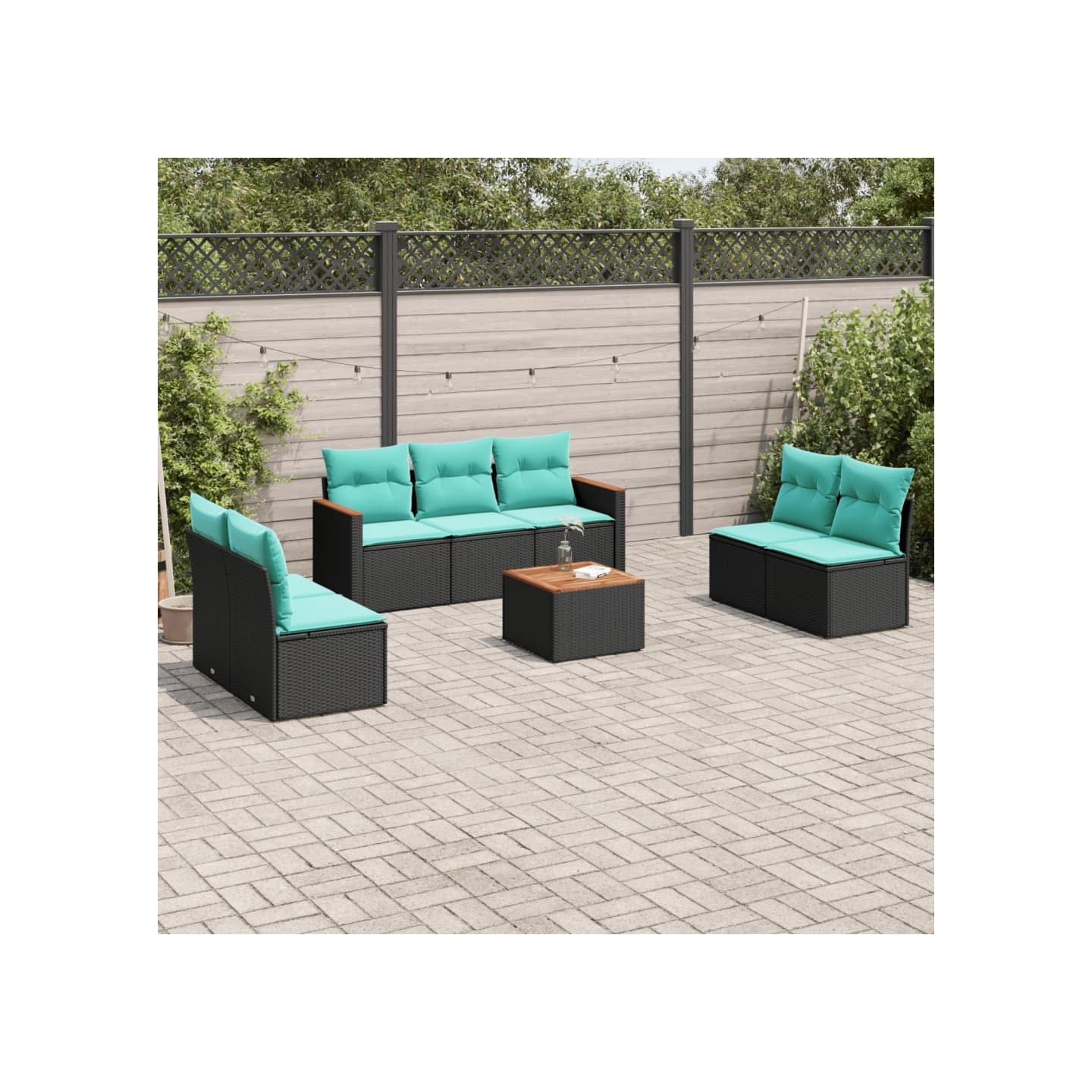 Ensemble de canapé de jardin 8 pcs avec coussins noir résine tressée