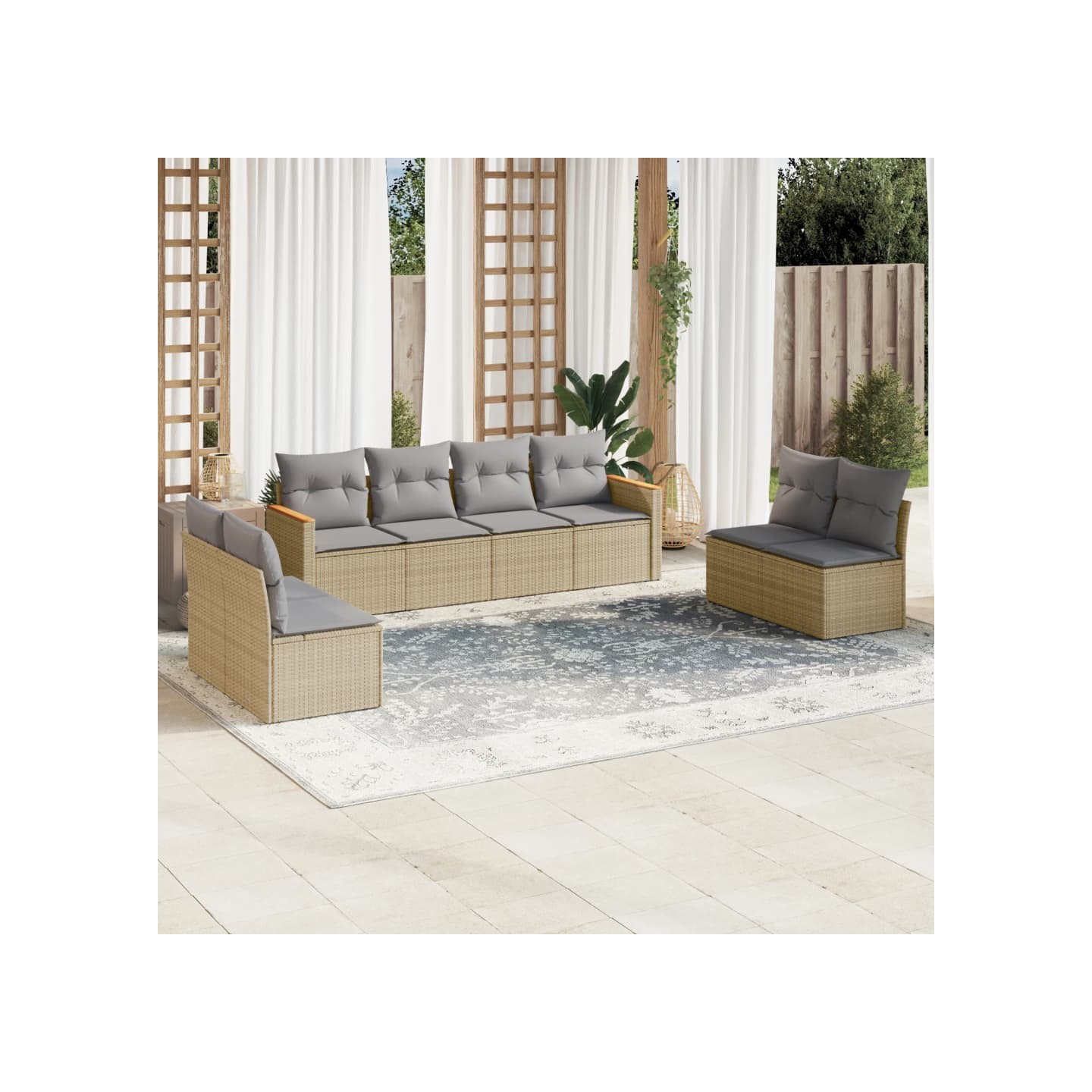 Salon de jardin avec coussins 8pcs mélange beige résine tressée
