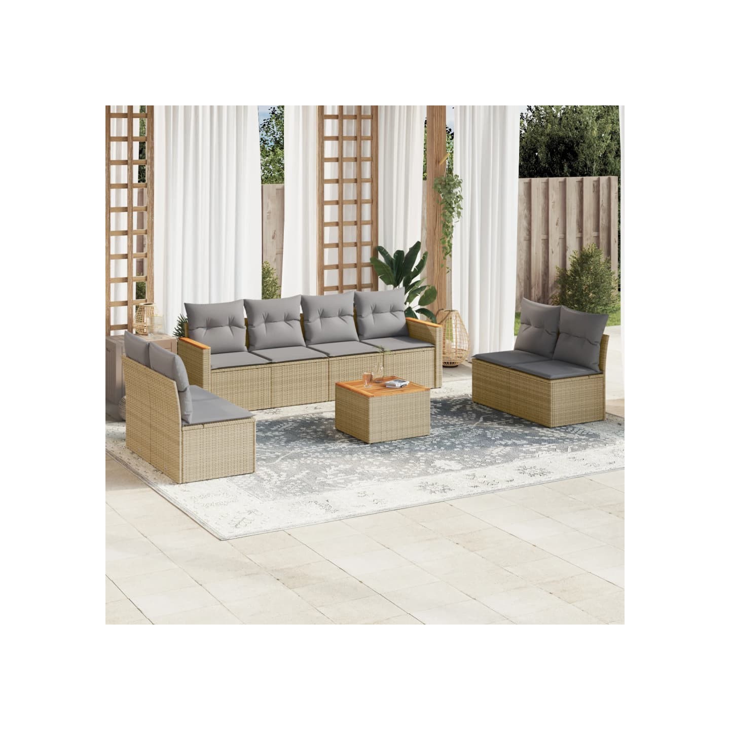 Salon de jardin avec coussins 9pcs mélange beige résine tressée