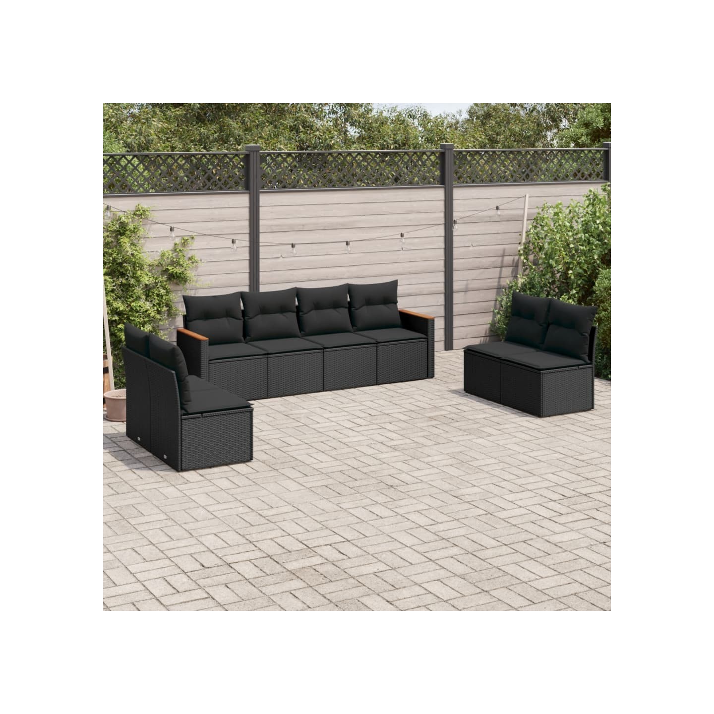 Salon de jardin 8 pcs avec coussins noir résine tressée