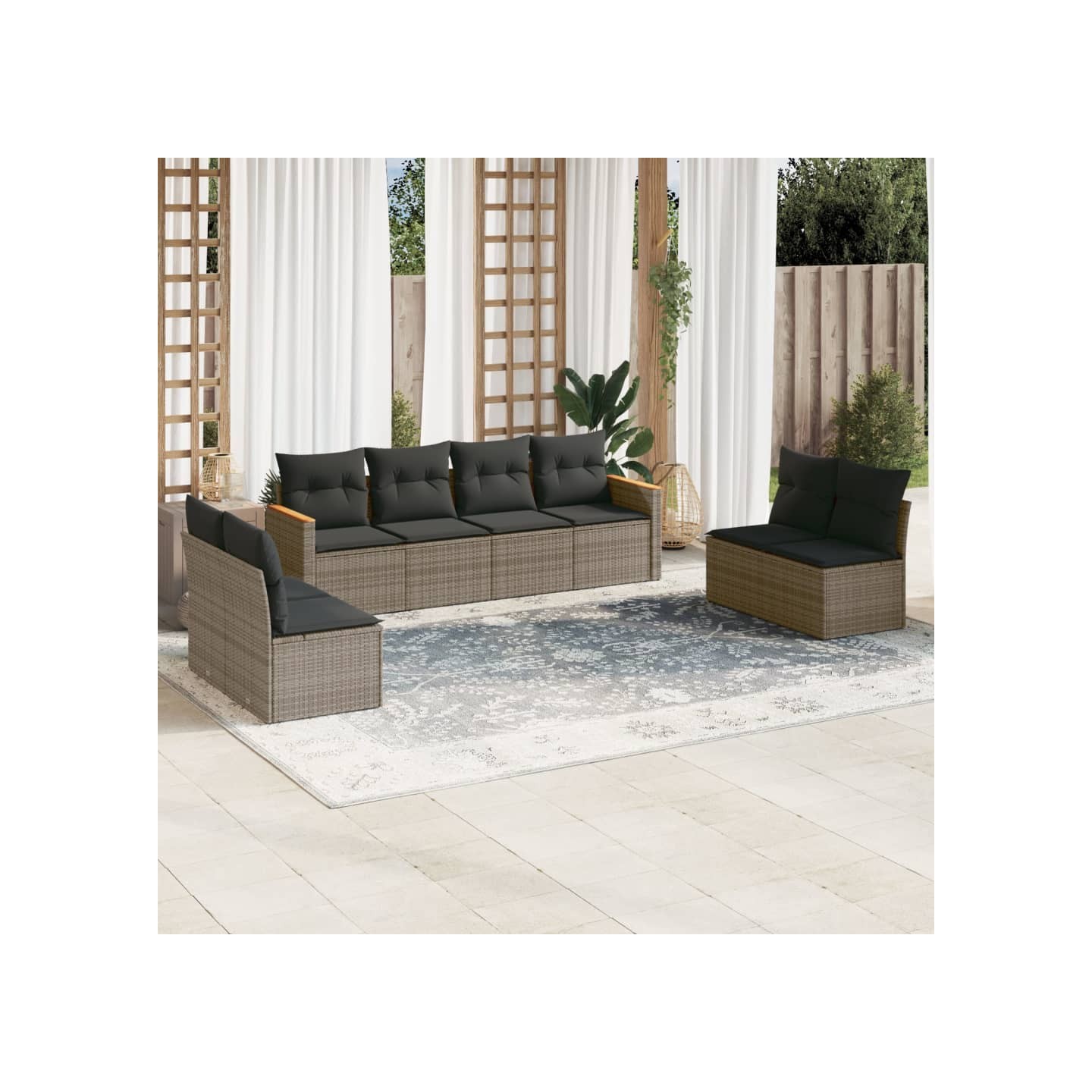 Salon de jardin 8 pcs avec coussins gris résine tressée