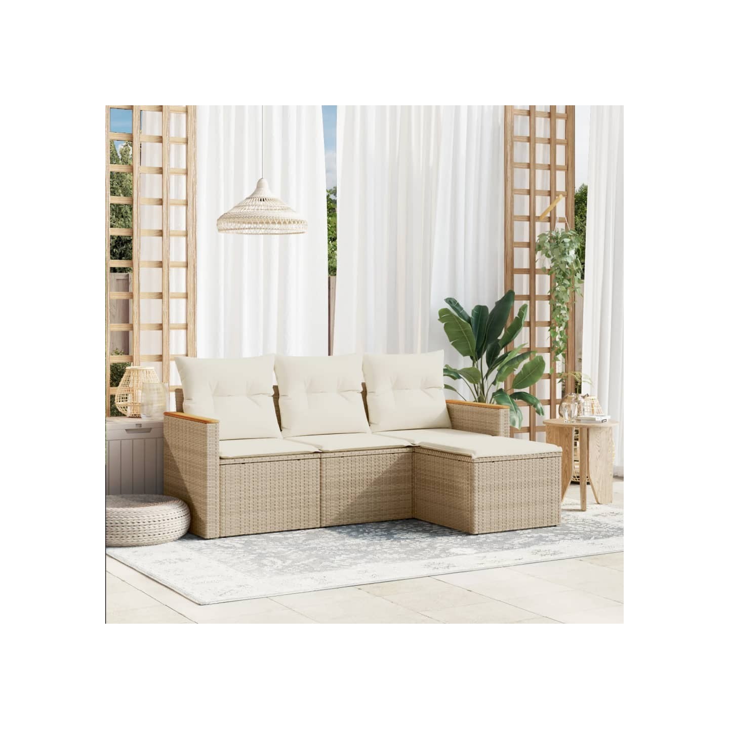 Salon de jardin avec coussins 4 pcs beige résine tressée