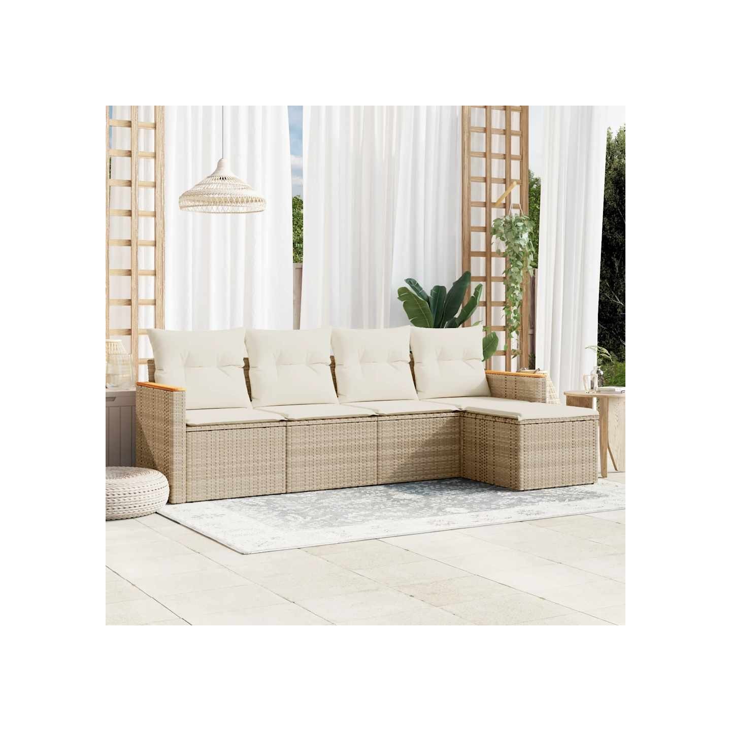 Salon de jardin avec coussins 5 pcs beige résine tressée