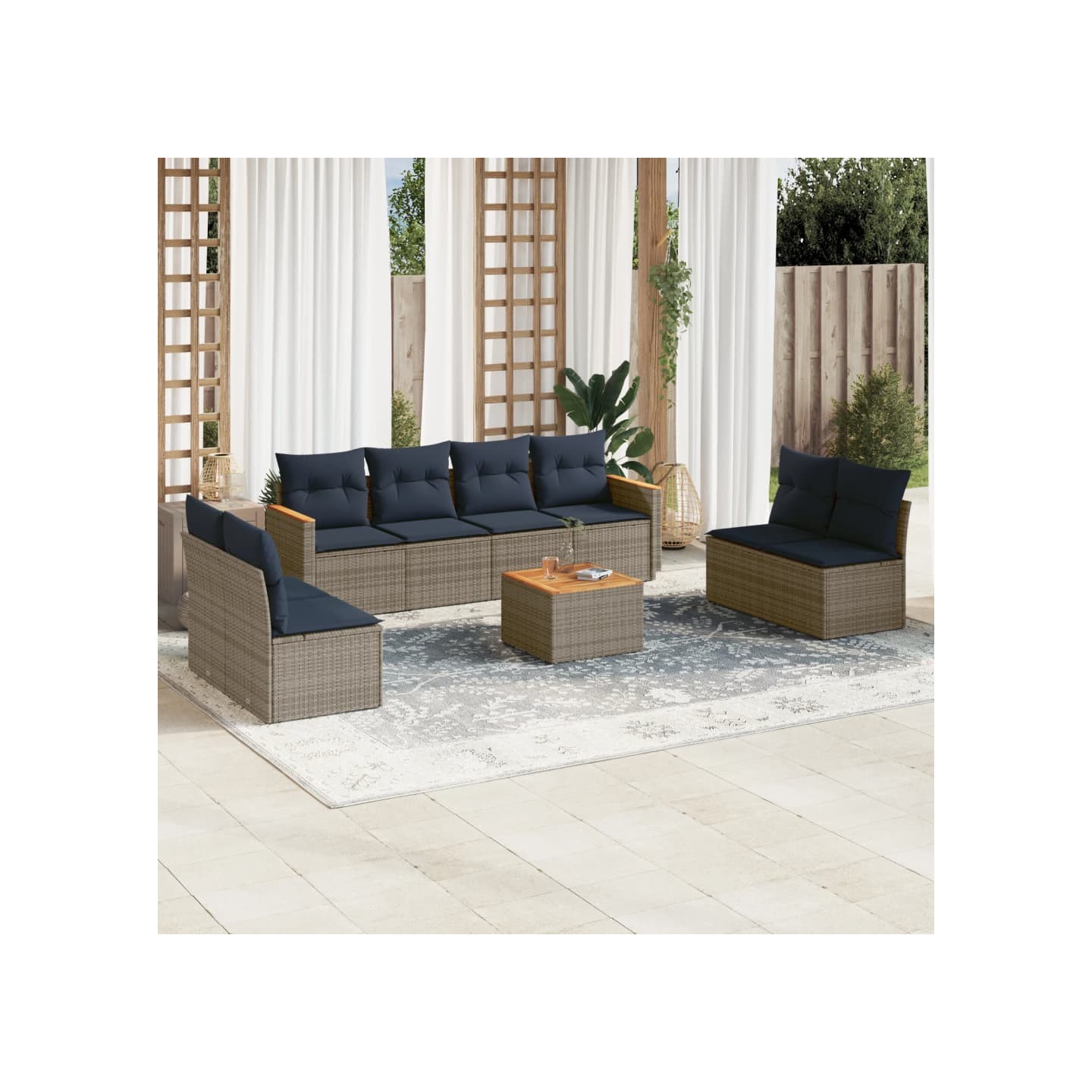 Ensemble de canapé de jardin 9 pcs avec coussins gris résine tressée