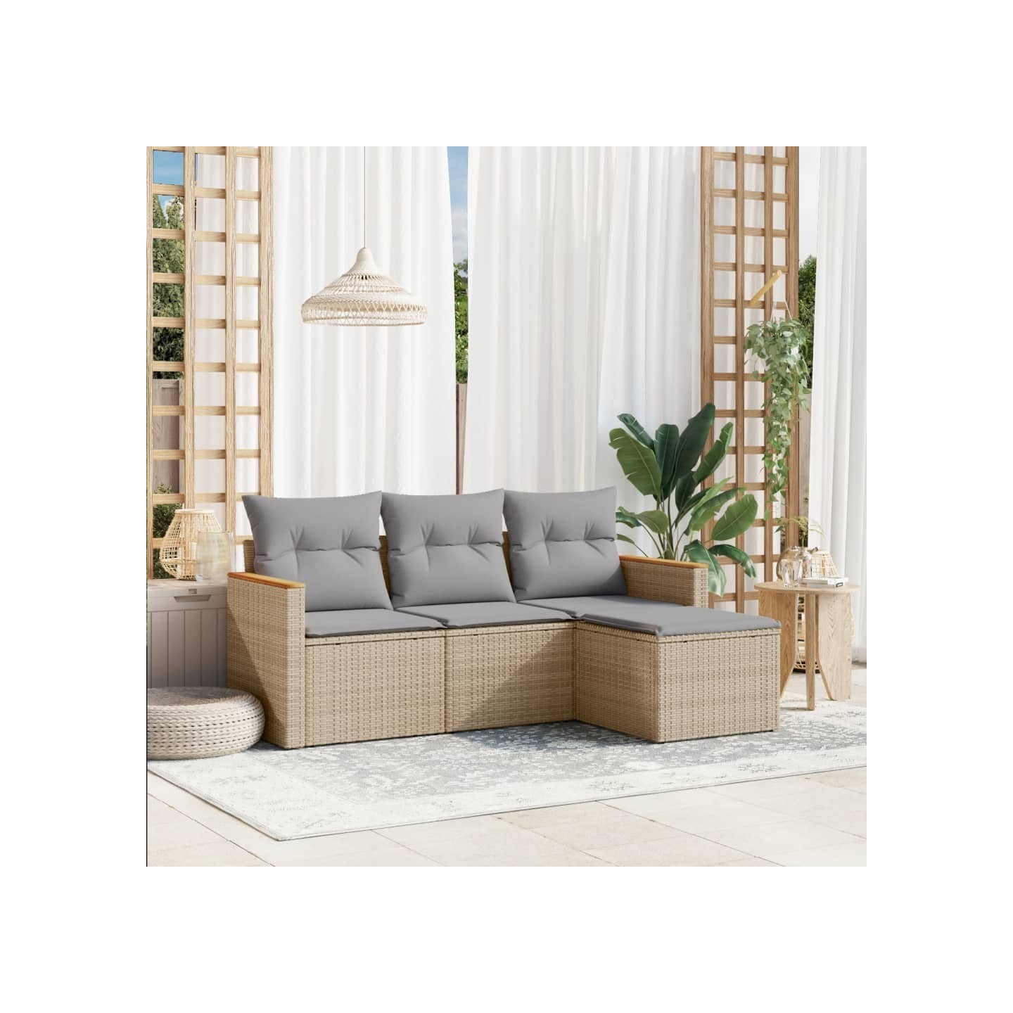 Salon de jardin avec coussins 4pcs mélange beige résine tressée