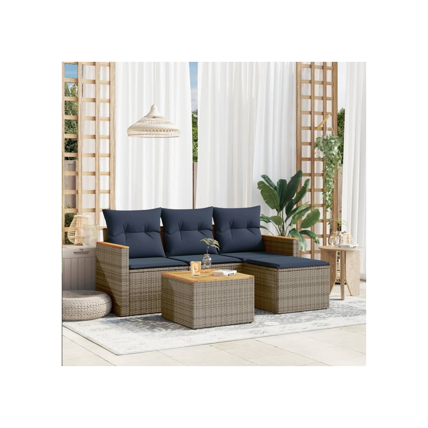 Ensemble de canapé de jardin 5 pcs avec coussins gris résine tressée