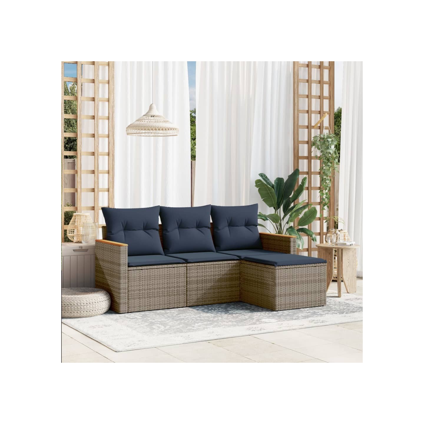 Ensemble de canapé de jardin 4 pcs avec coussins gris résine tressée