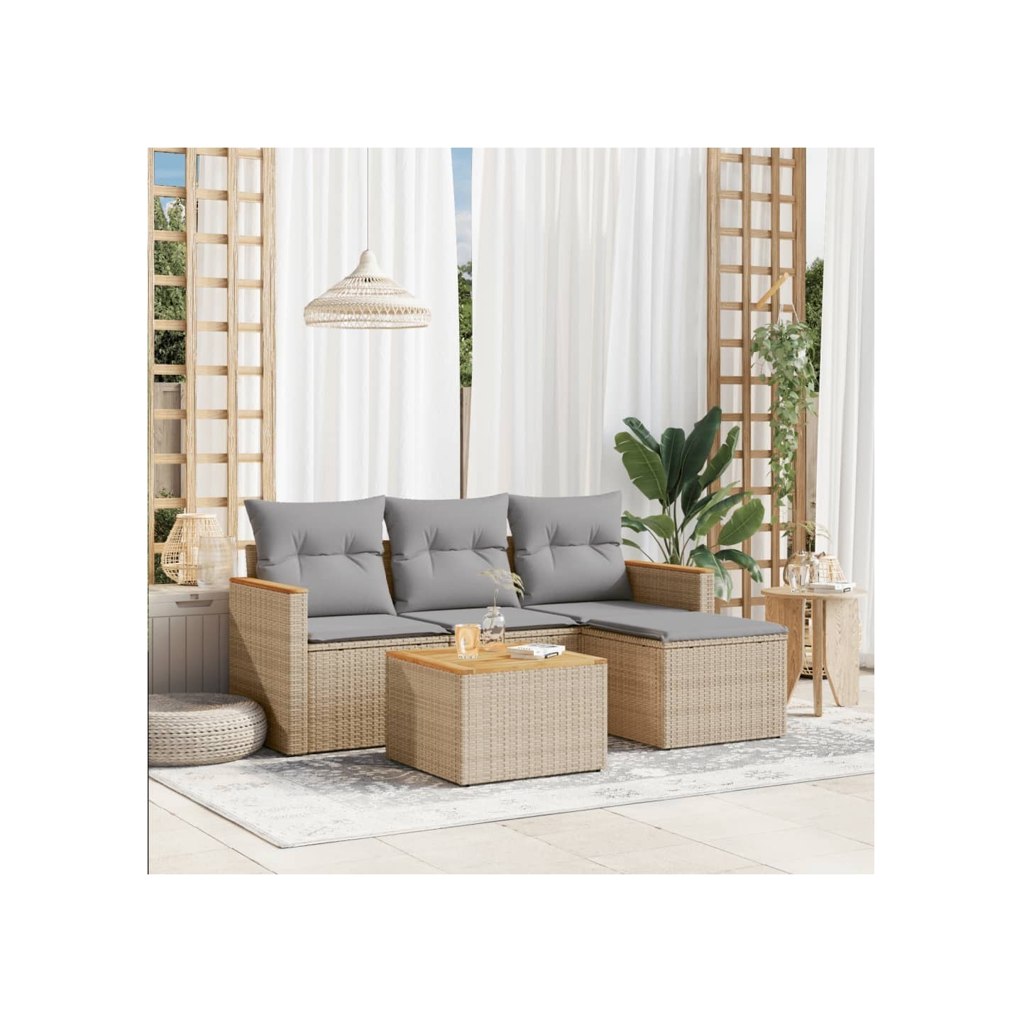 Salon de jardin avec coussins 5pcs mélange beige résine tressée